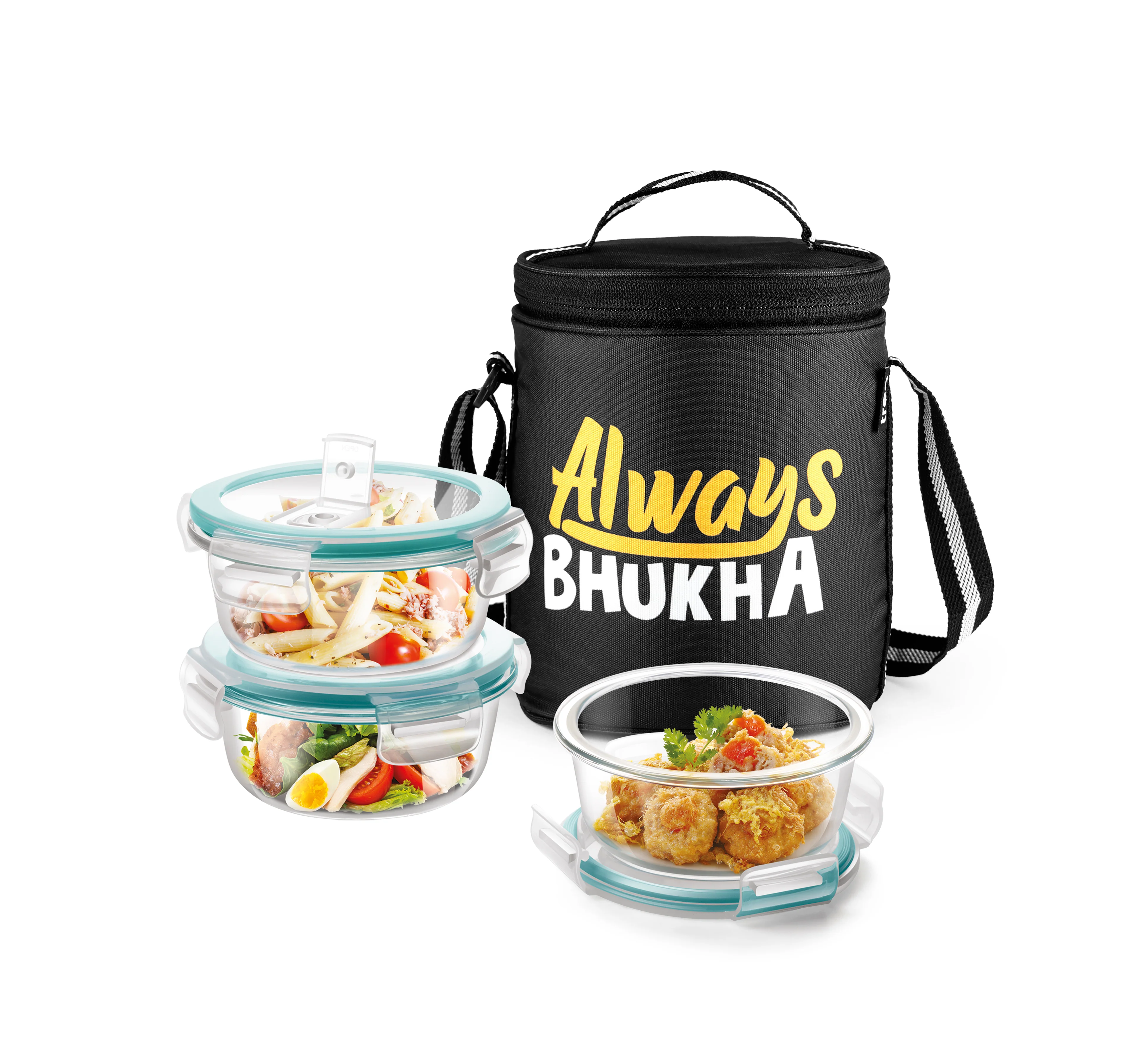 "Always Bhukha" - Glass Tiffin with Printed Jacket (Milton) - Image 2
