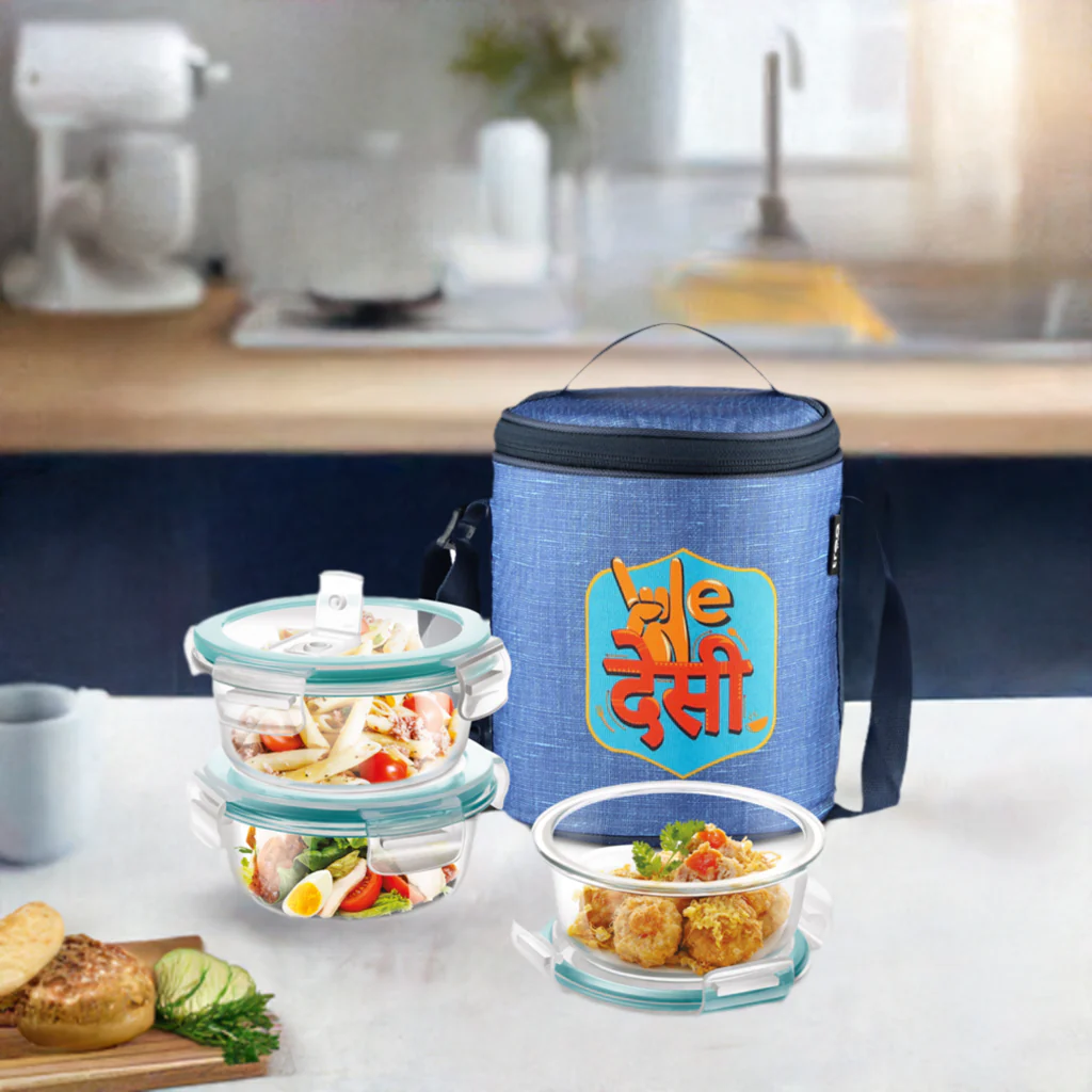 "We Desi" - Glass Tiffin with Printed Jacket (Milton) - Image 2