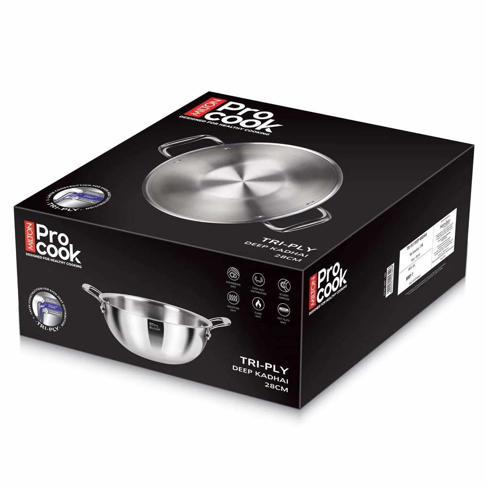 Deep Kadhai With Lid Ss Triply (Milton Procook) - Image 8