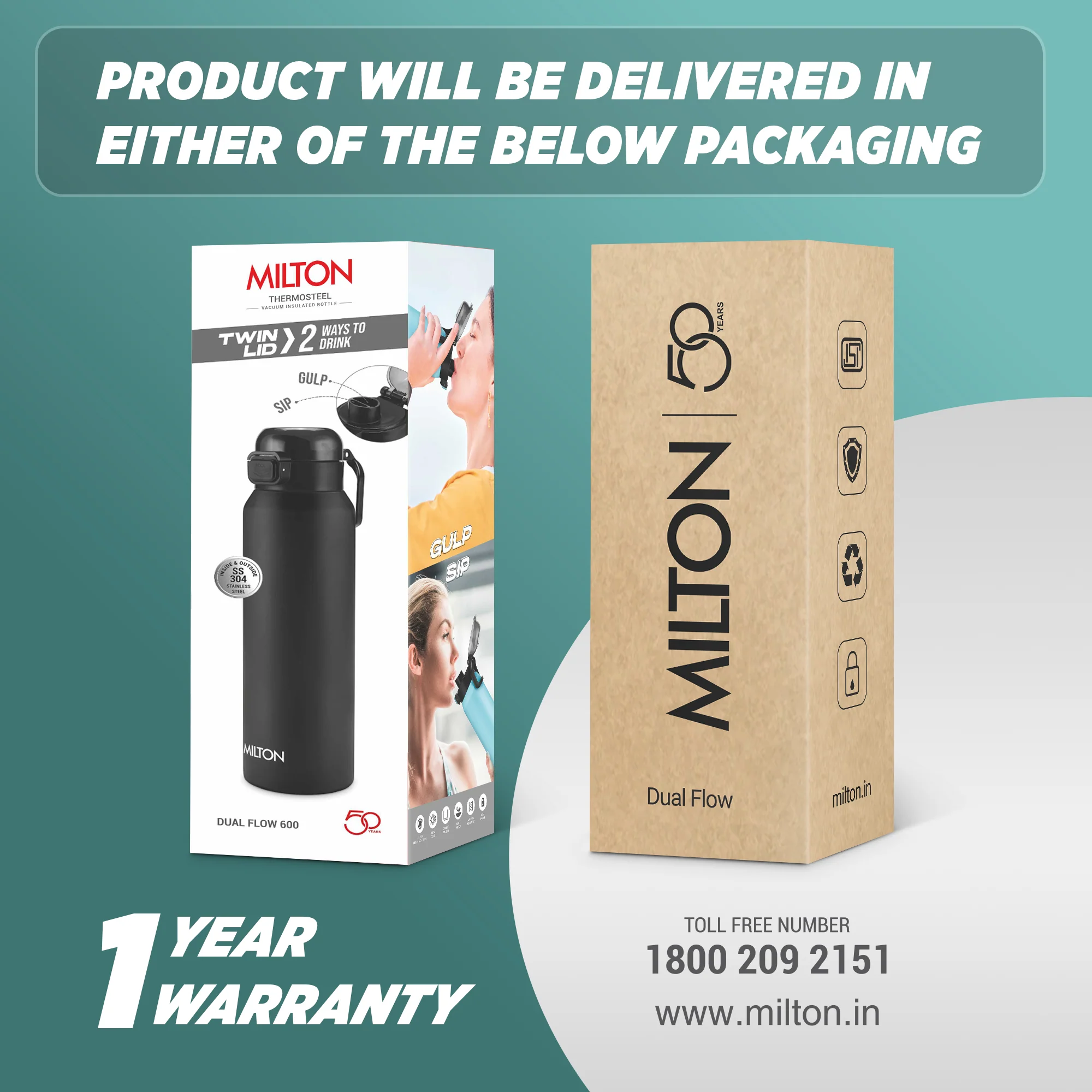 Dual Flow Thermosteel Water Bottle (Milton) - Image 12