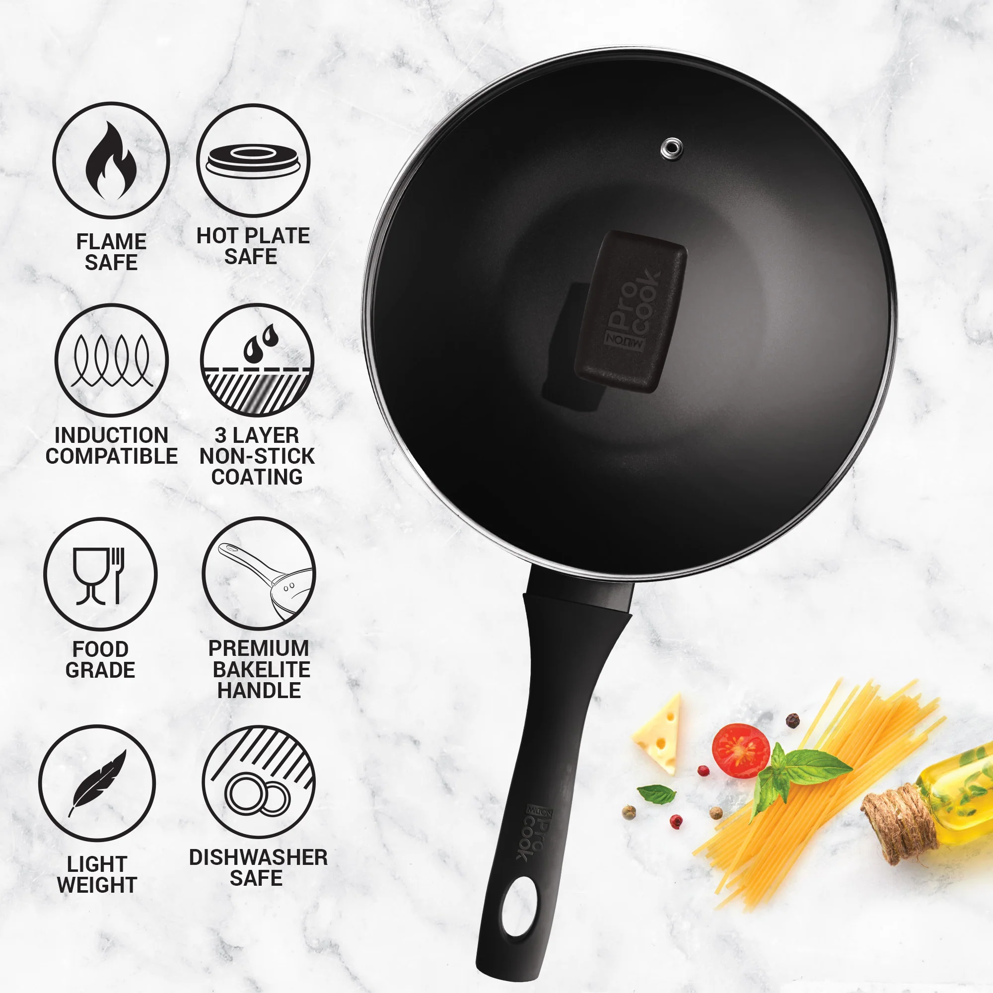 Fry Pan With Lid-Blackpearl-Induction (Milton Procook) - Image 3