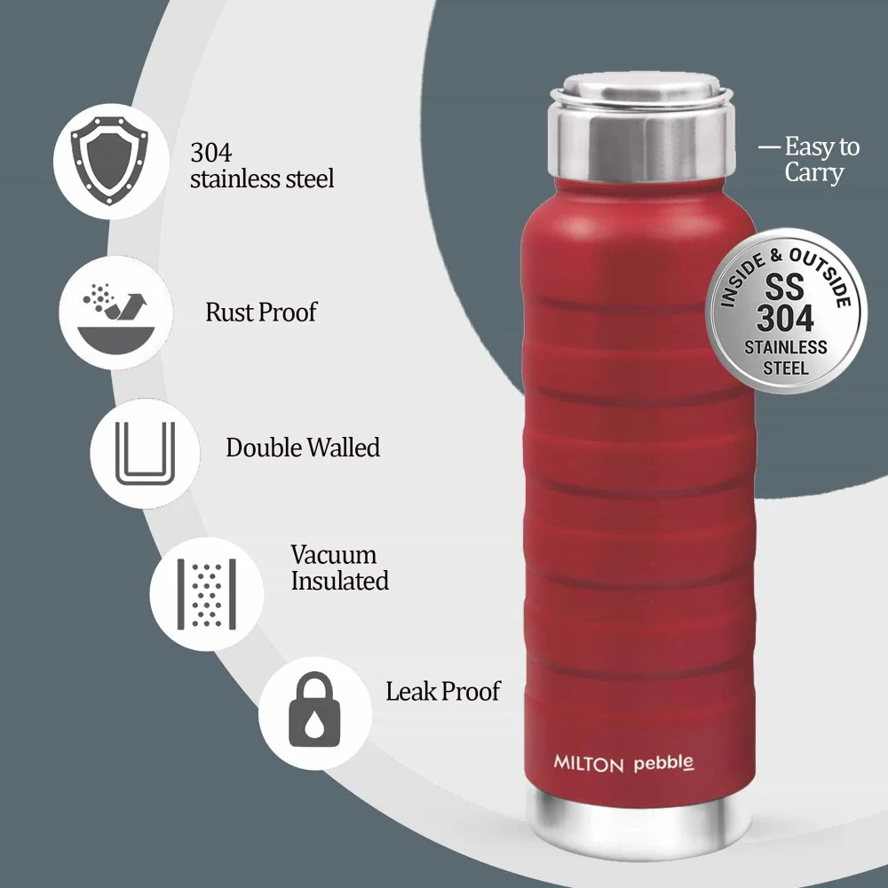 Pebble With Steel Lid Thermosteel Bottle (Milton) - Image 3