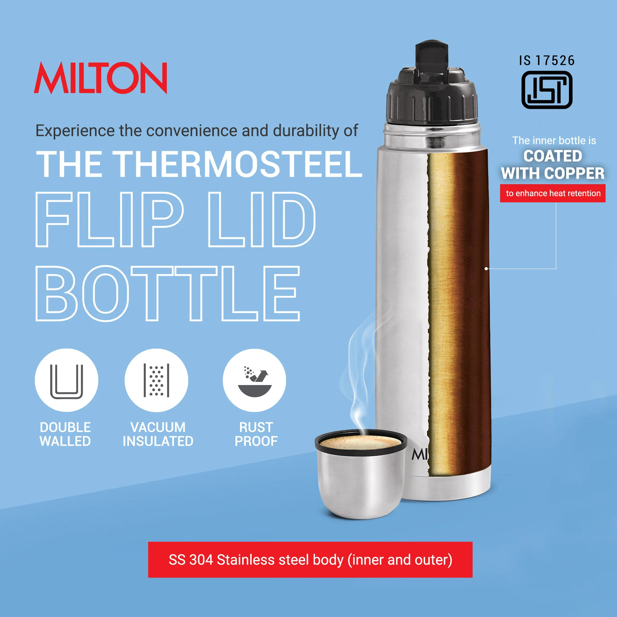 Flip Lid Thermosteel Bottle (Milton) - Image 6