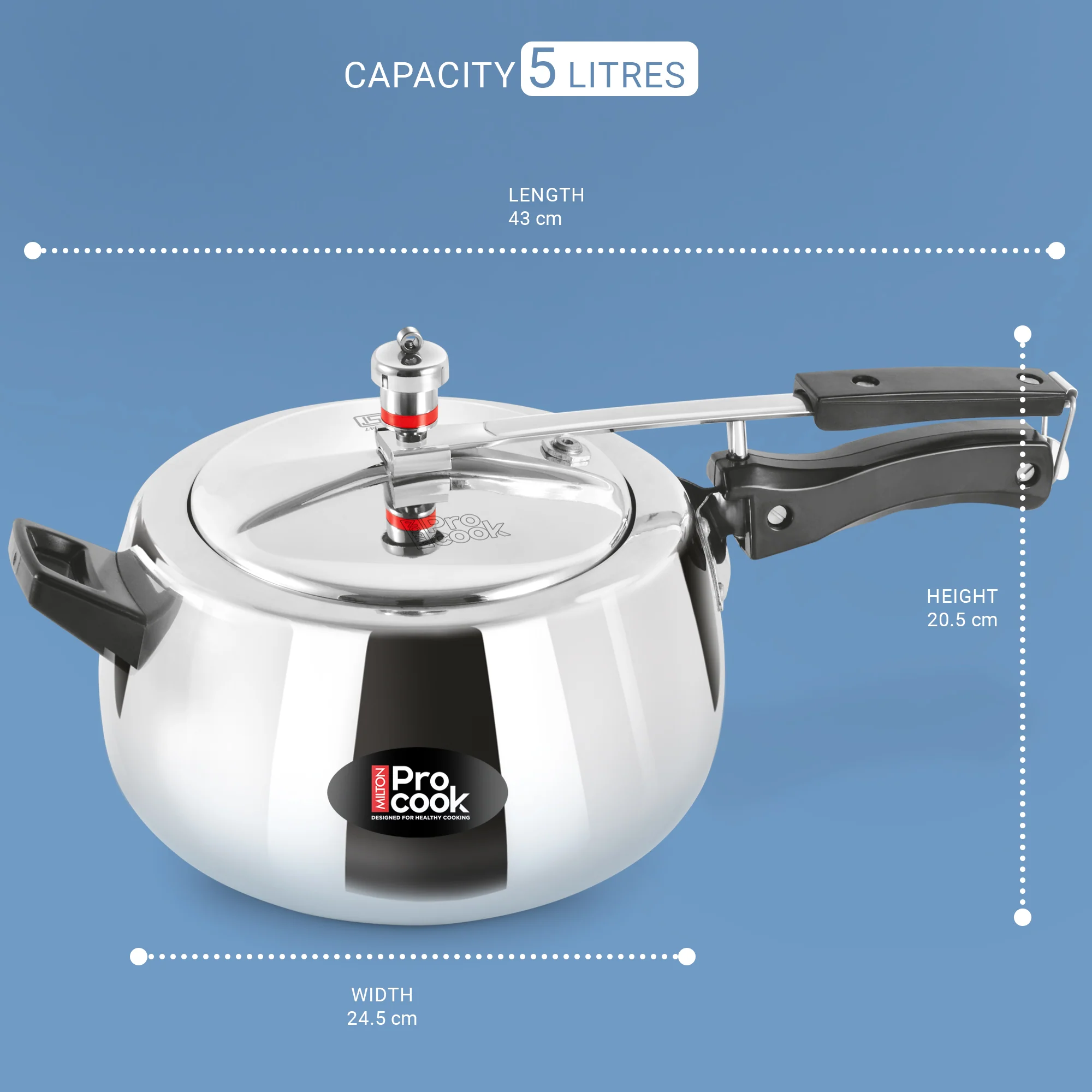 Inner Lid Curve Aluminium Induction Pressure Cooker (Milton Procook) - Image 5
