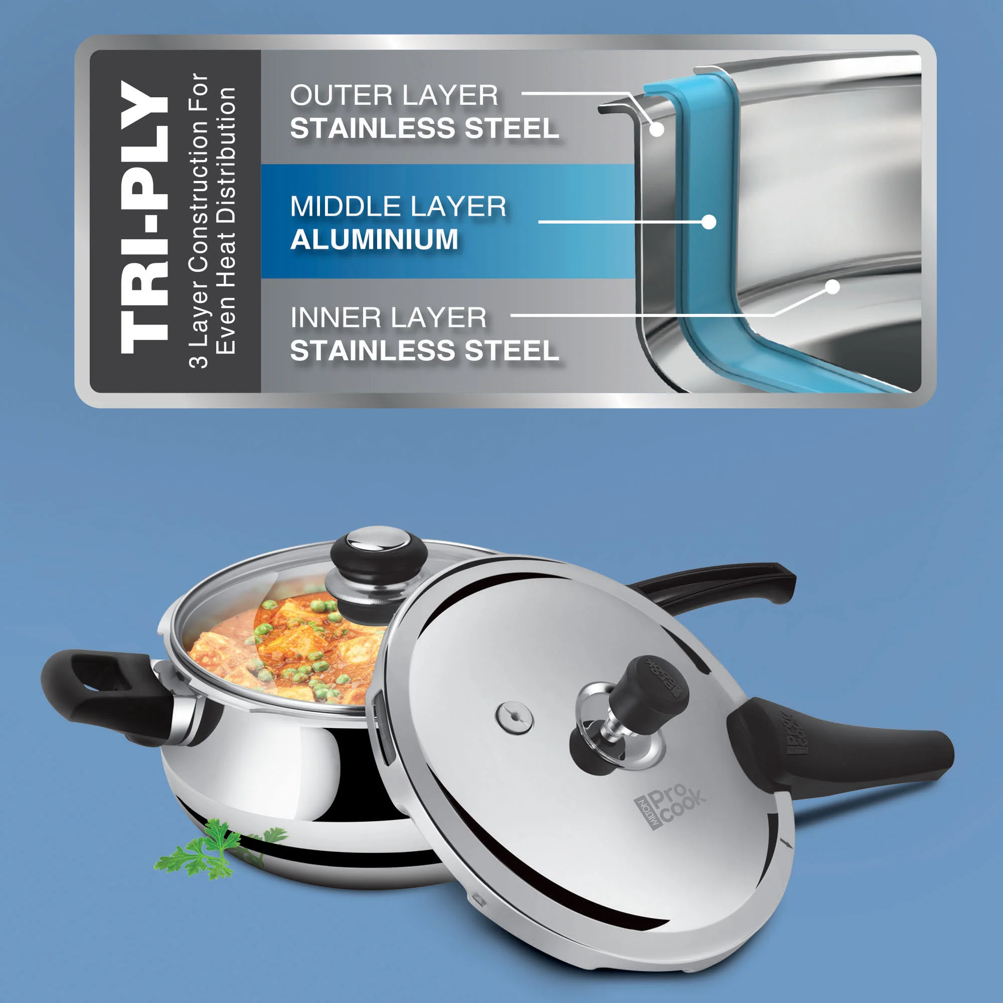 Pressure Cooker Outer Lid Curve Triply (Milton Procook) - Image 5