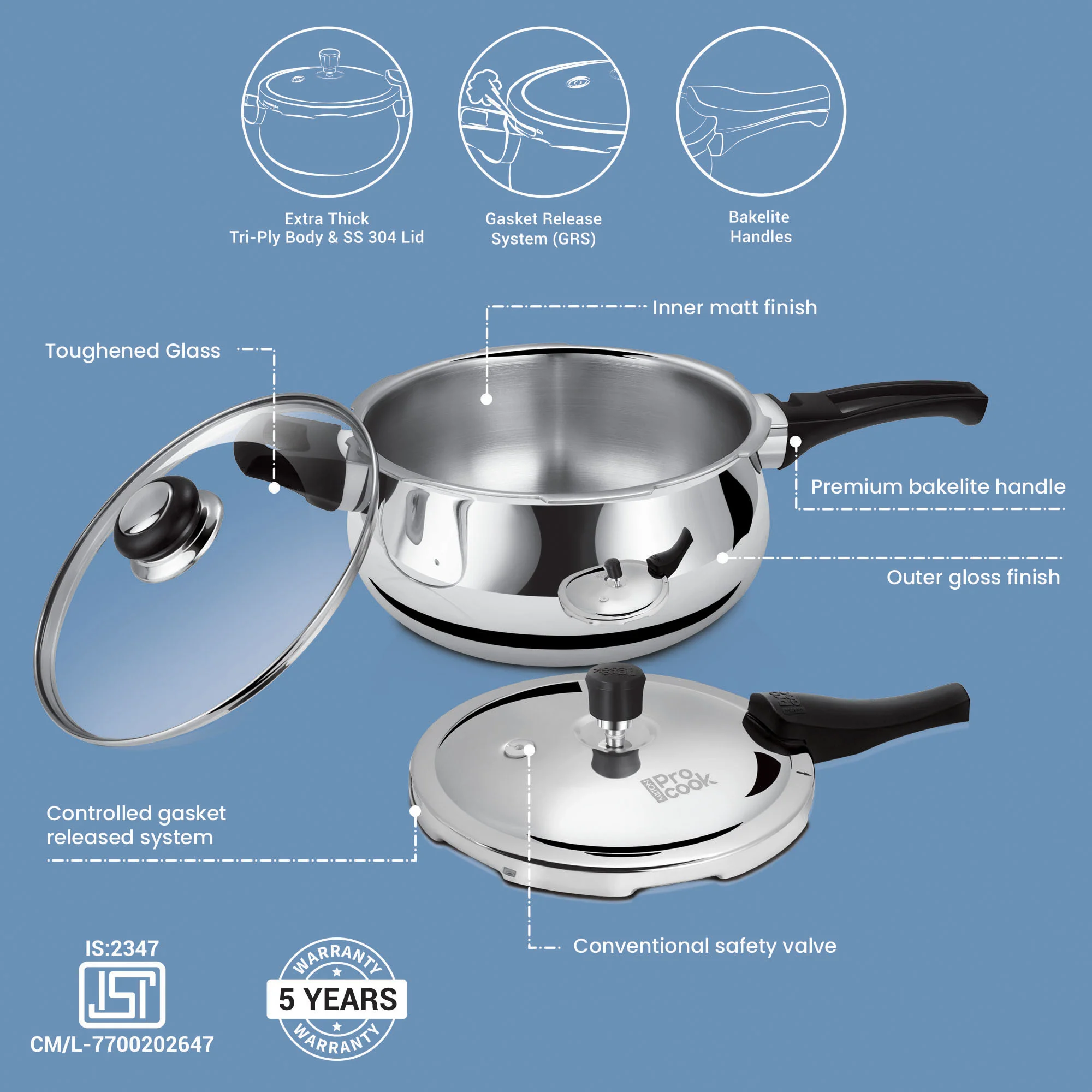 Pressure Cooker Outer Lid Curve Triply (Milton Procook) - Image 6