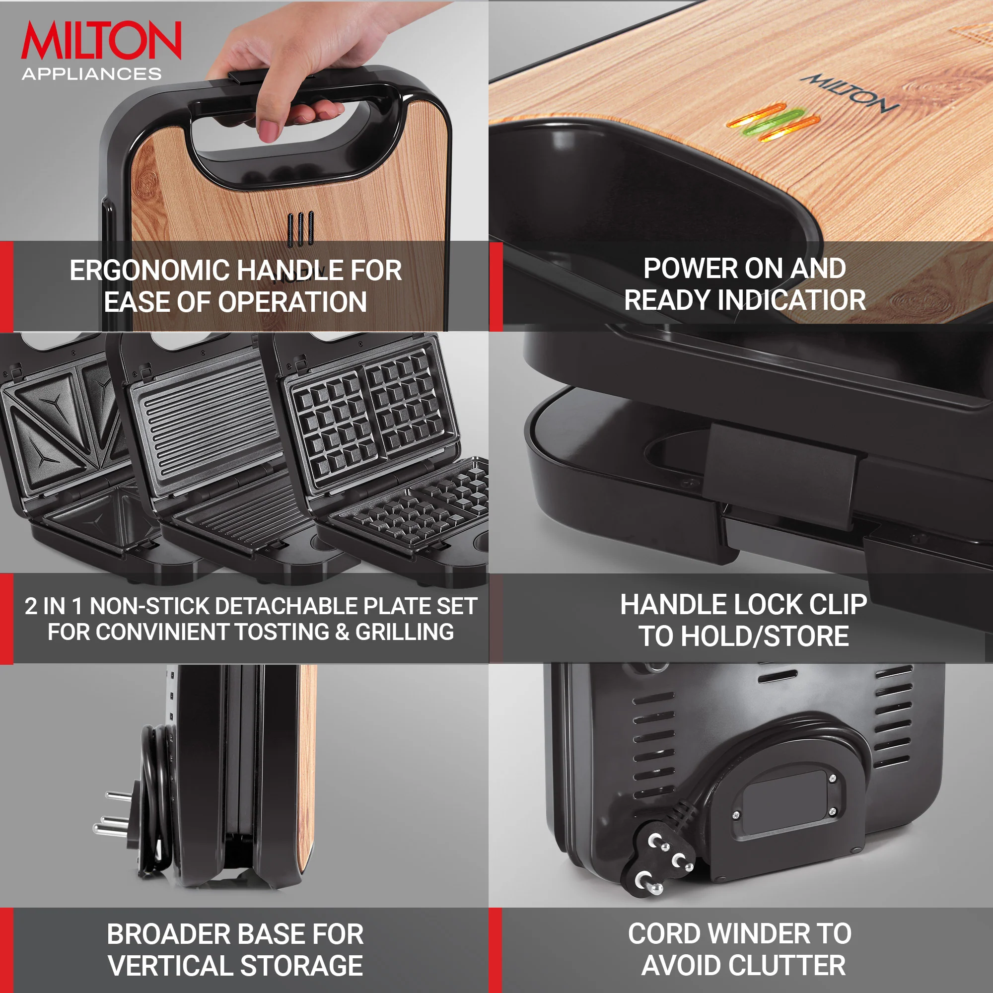 Wodden Sandwich Griller HSM003 3-IN-1  (Milton) - Image 2