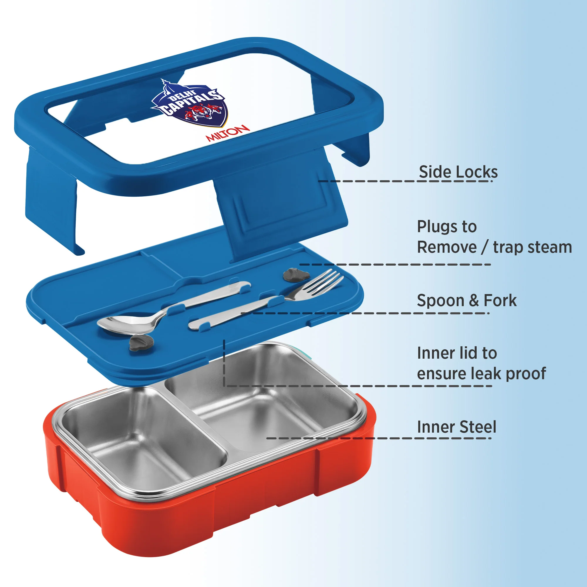 Sports Ethan 2 UV Printing Steel Thermoware Lunchbox - Delhi Capitals (DC) - Milton - Image 4