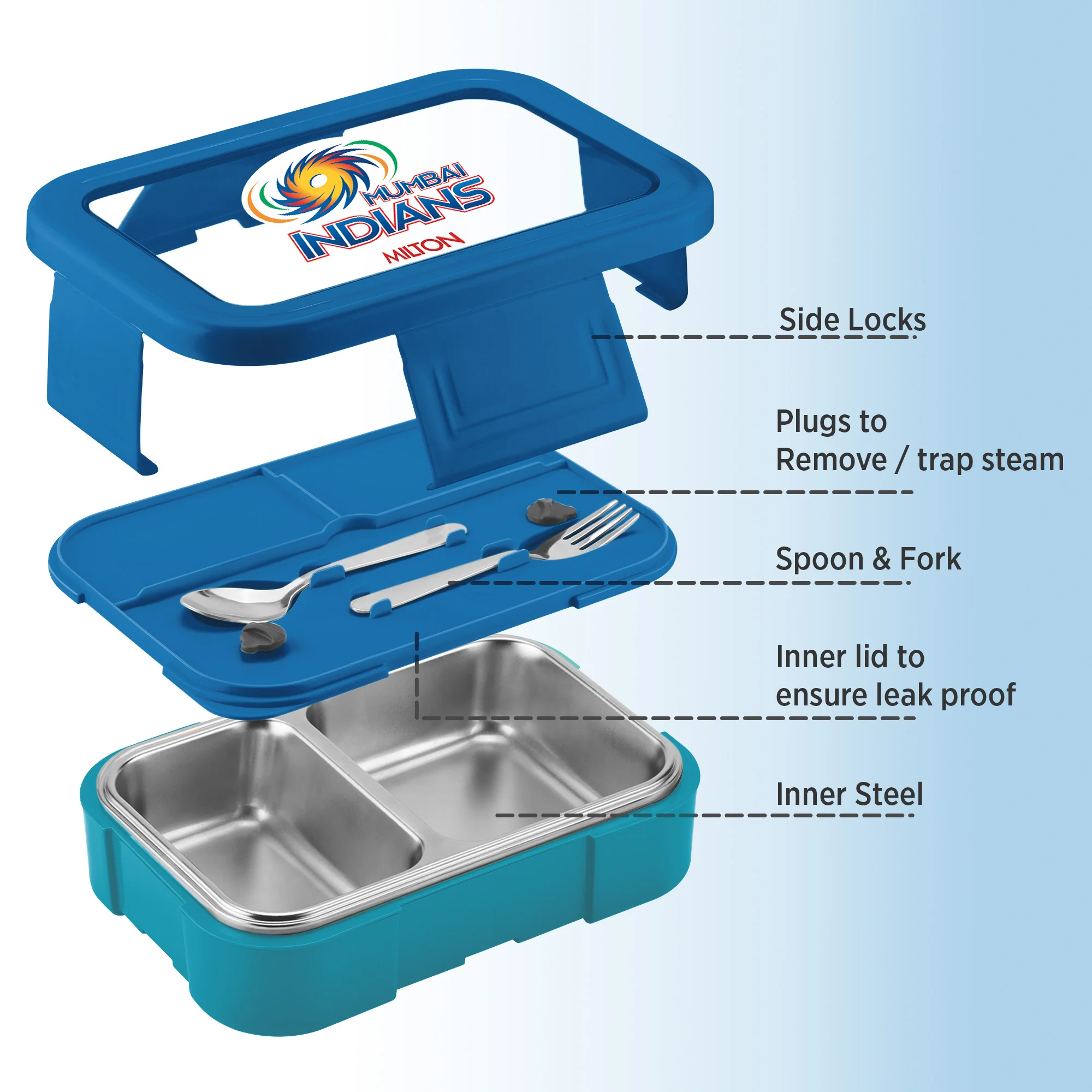 Sports Ethan 2 UV Printing Steel Thermoware Lunchbox - Mumbai Indians (MI) - Milton - Image 4