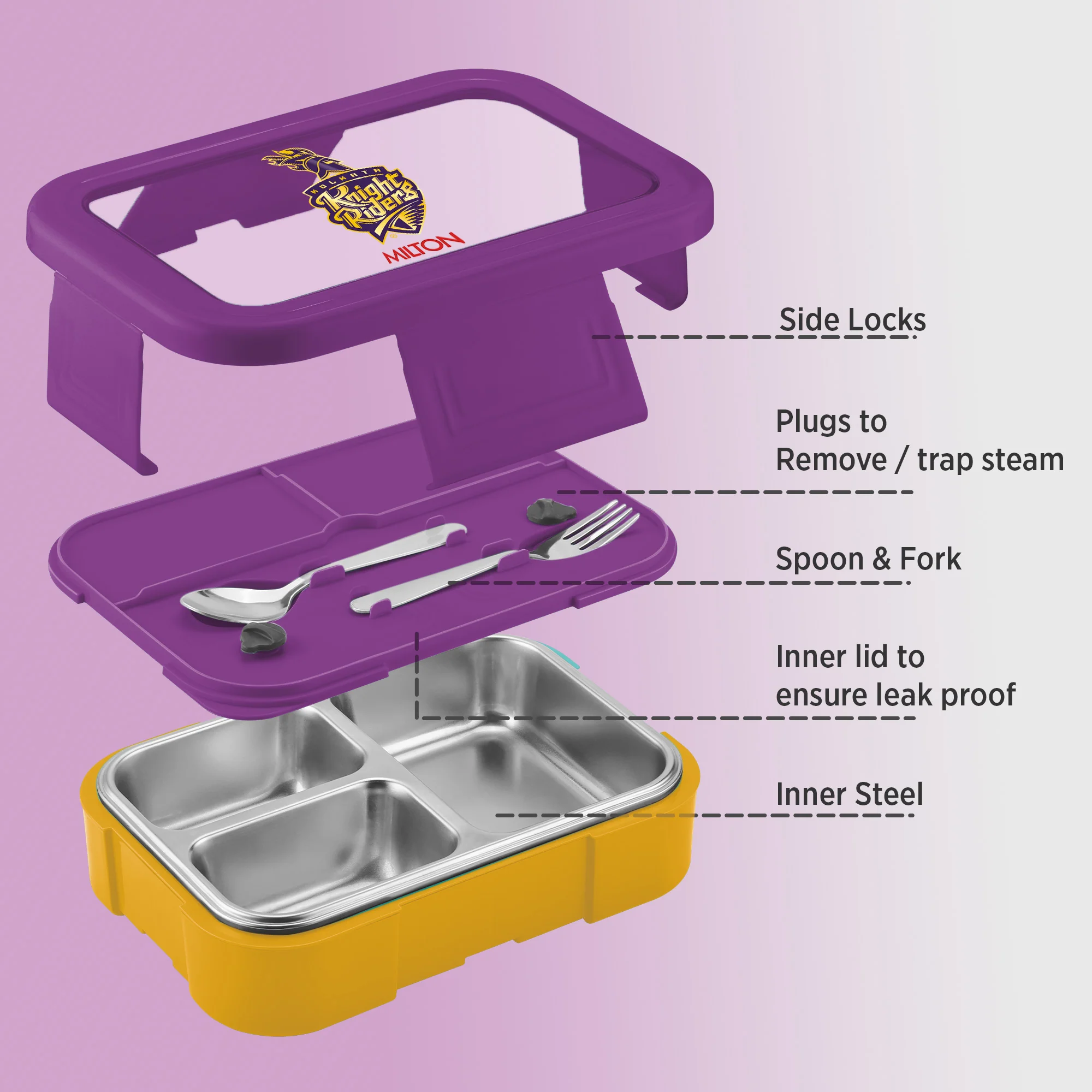 Sports Ethan 3 UV Printing Steel Thermoware Lunchbox - Kolkata Knight Riders (KKR) - Milton - Image 4
