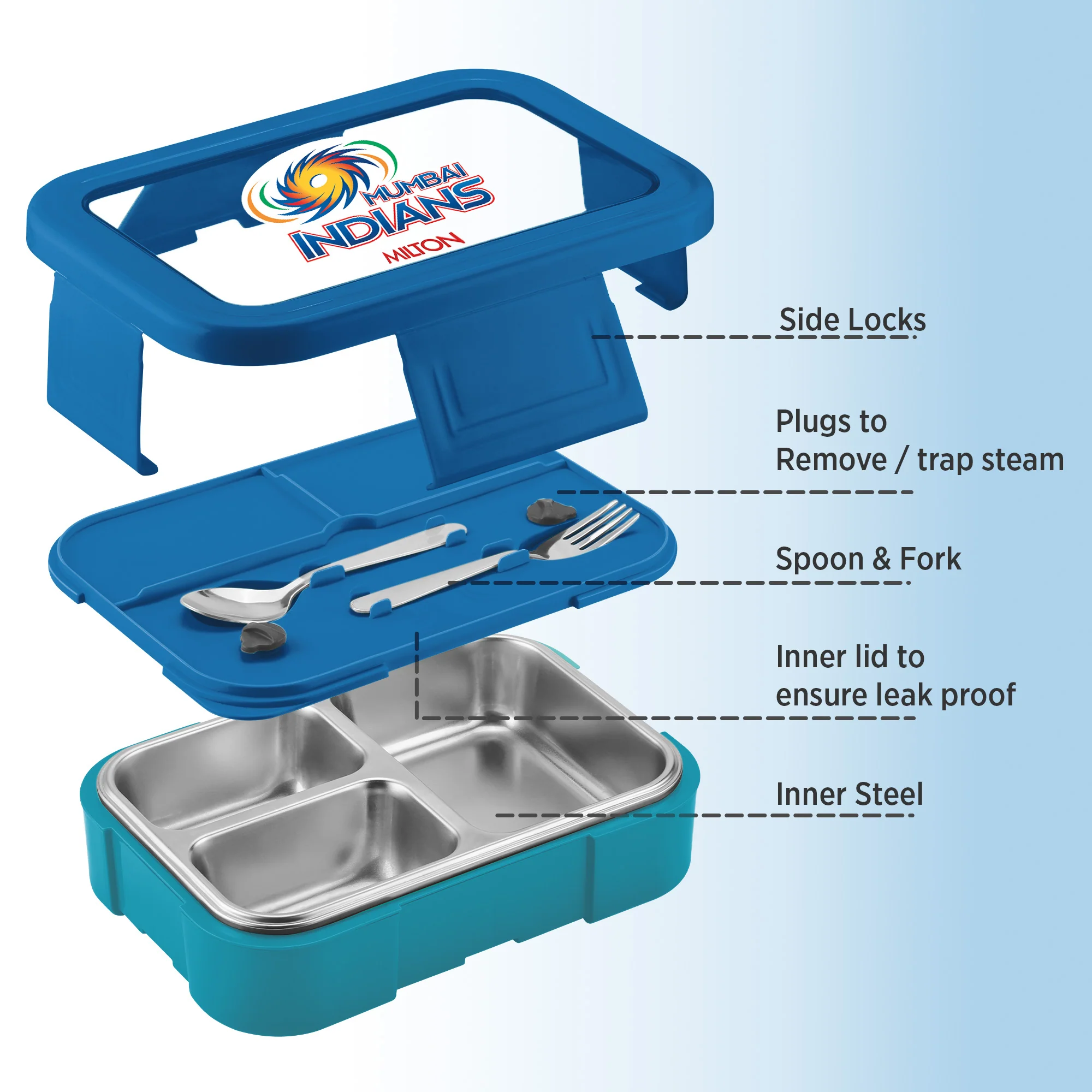 Sports Ethan 3 UV Printing Steel Thermoware Lunchbox - Mumbai Indians (MI) - Milton - Image 4