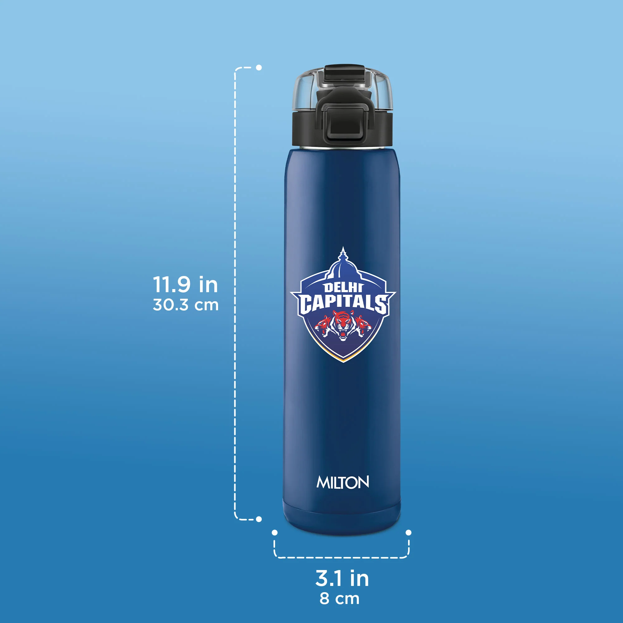 Sports Steel Edge UV Printing Thermoware Bottle With Twin Lid - Delhi Capitals (DC) - Milton - Image 10