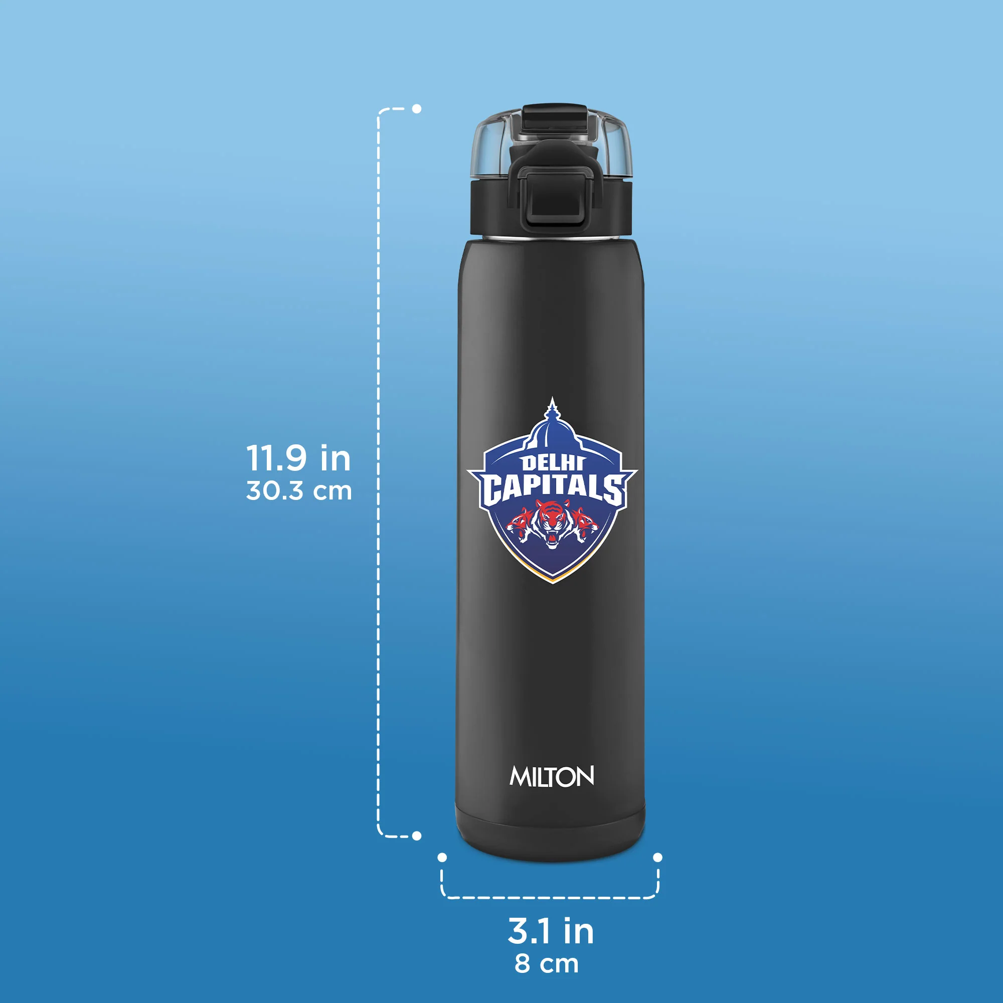 Sports Steel Edge UV Printing Thermoware Bottle With Twin Lid - Delhi Capitals (DC) - Milton - Image 3