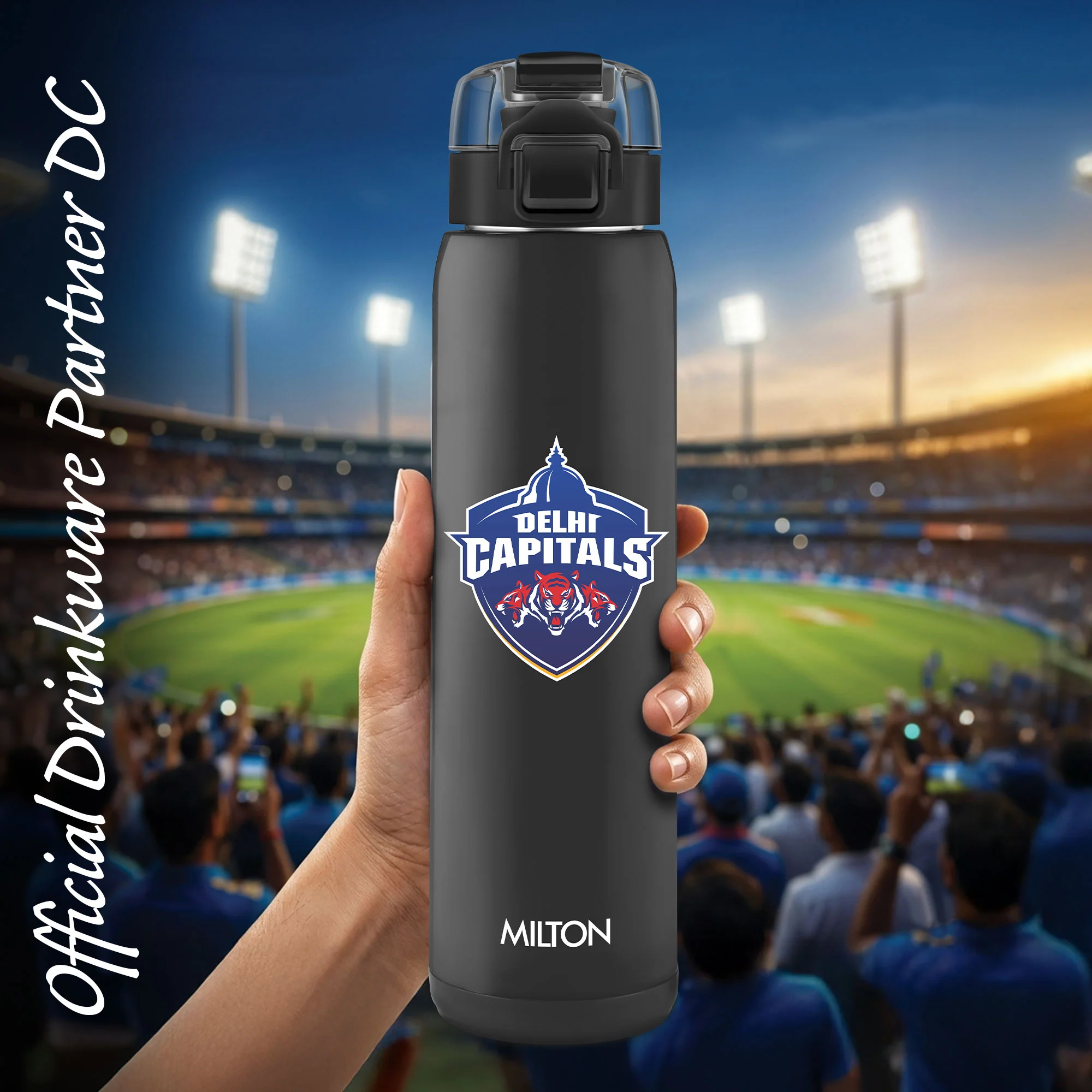 Sports Steel Edge UV Printing Thermoware Bottle With Twin Lid - Delhi Capitals (DC) - Milton - Image 7