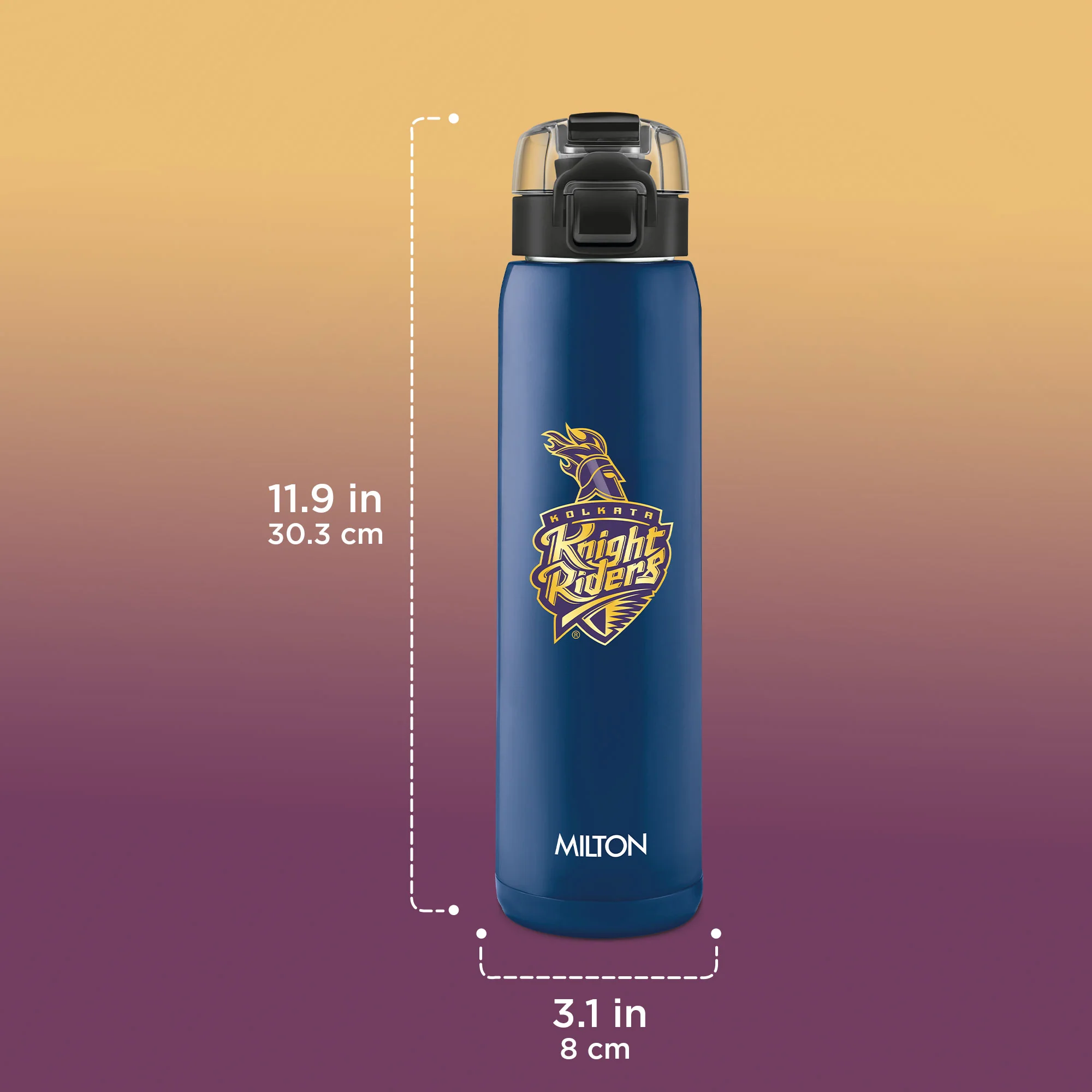 Sports Steel Edge UV Printing Thermoware Bottle With Twin Lid - Kolkata Knight Riders (KKR) - Milton - Image 3