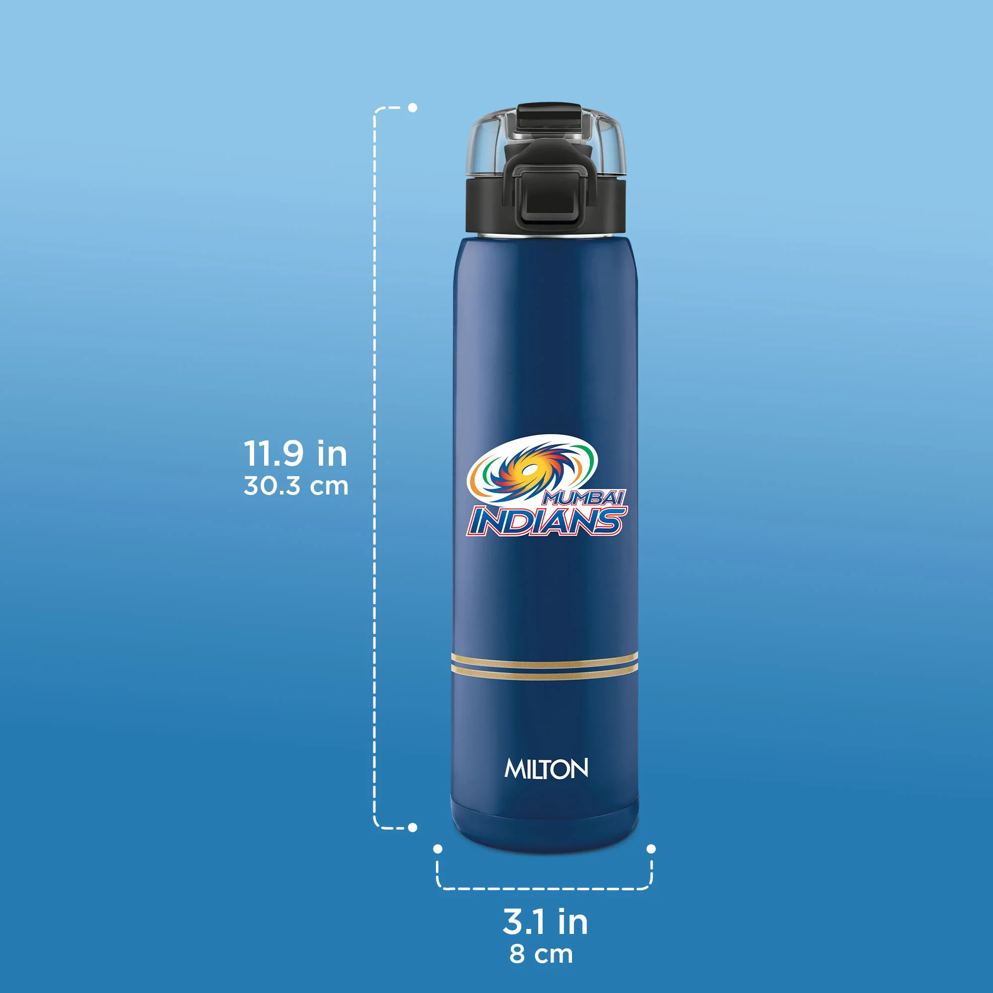 Sports Steel Edge UV Printing Thermoware Bottle With Twin Lid - Mumbai Indians (MI) - Milton - Image 3