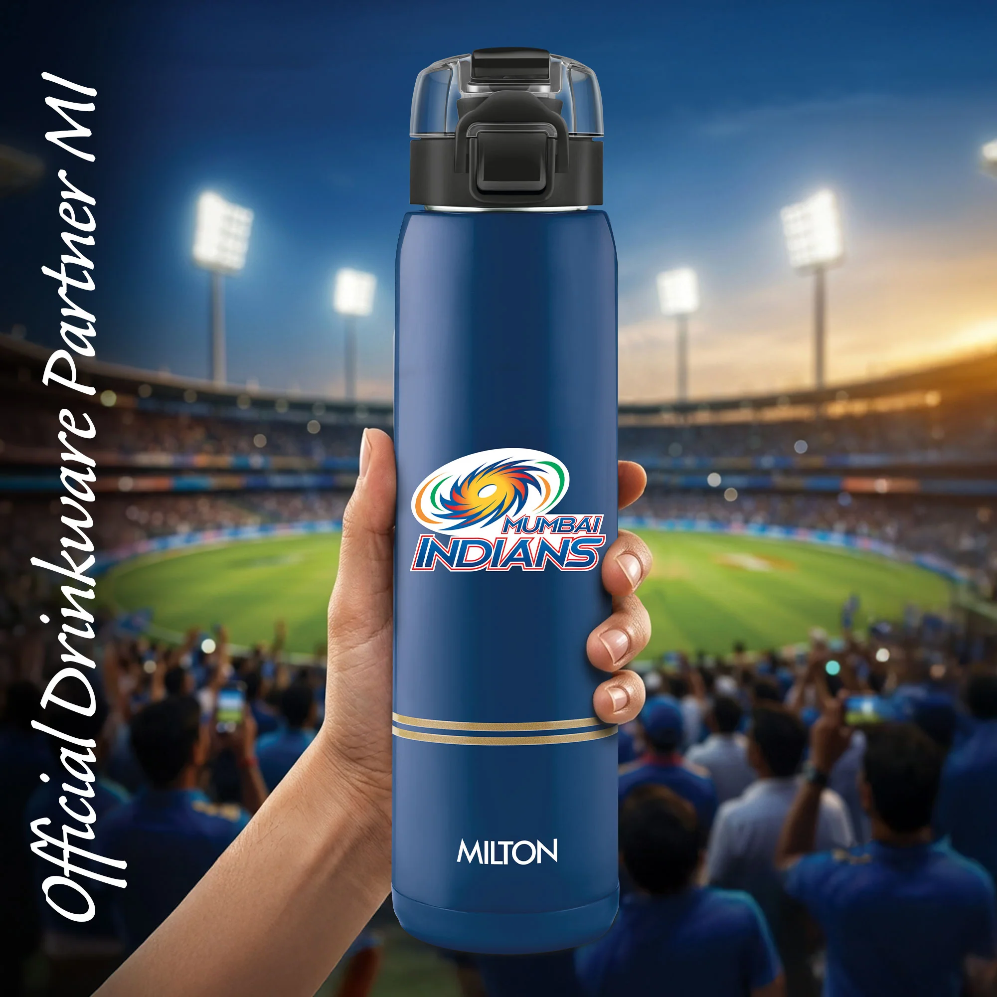 Sports Steel Edge UV Printing Thermoware Bottle With Twin Lid - Mumbai Indians (MI) - Milton - Image 6