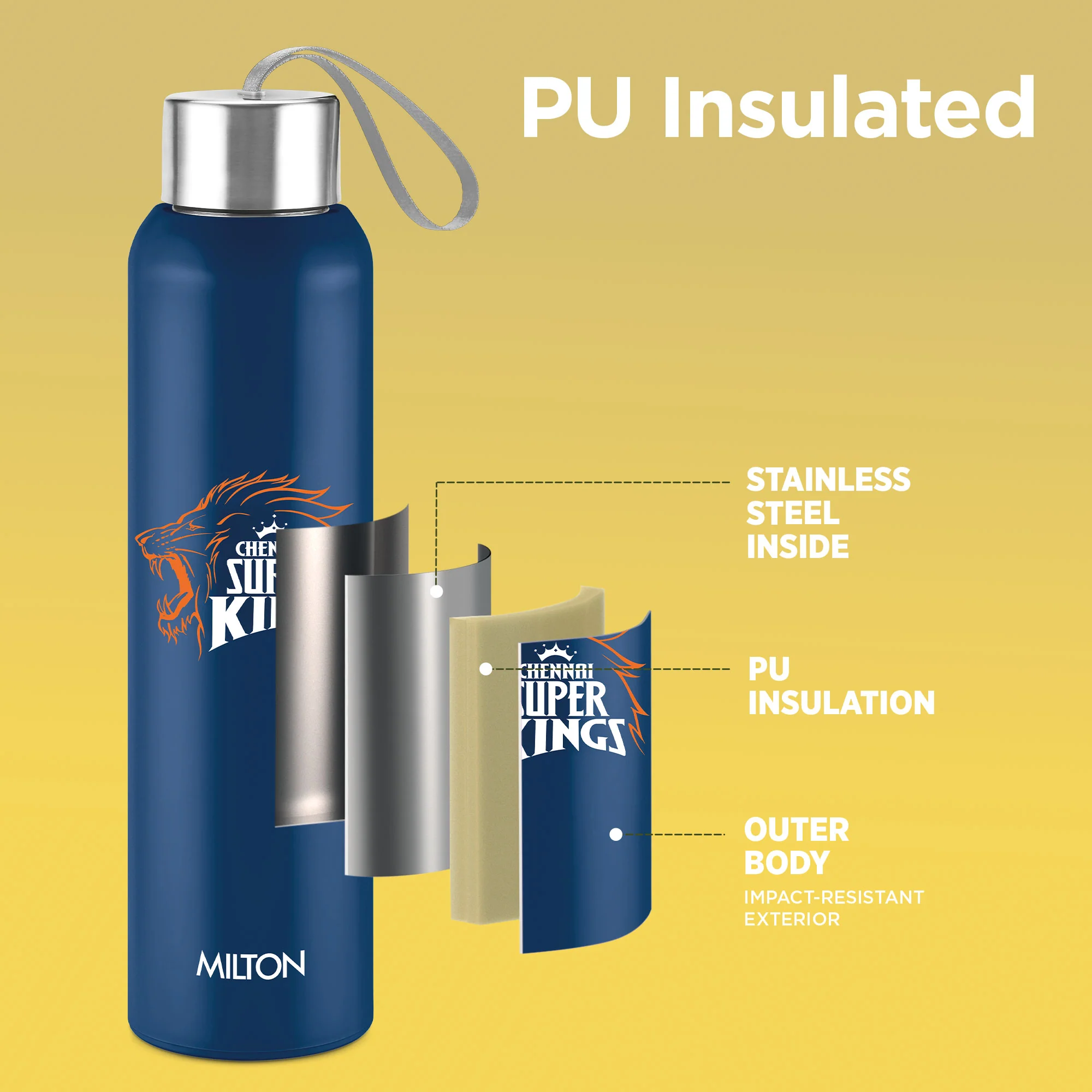 Sports Steel Halo UV Printing Water Bottle - Chennai Super Kings (CSK) - Milton - Image 11