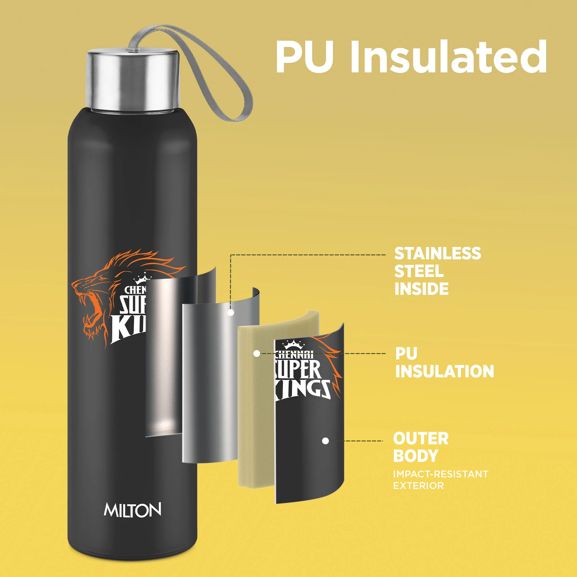 Sports Steel Halo UV Printing Water Bottle - Chennai Super Kings (CSK) - Milton - Image 2