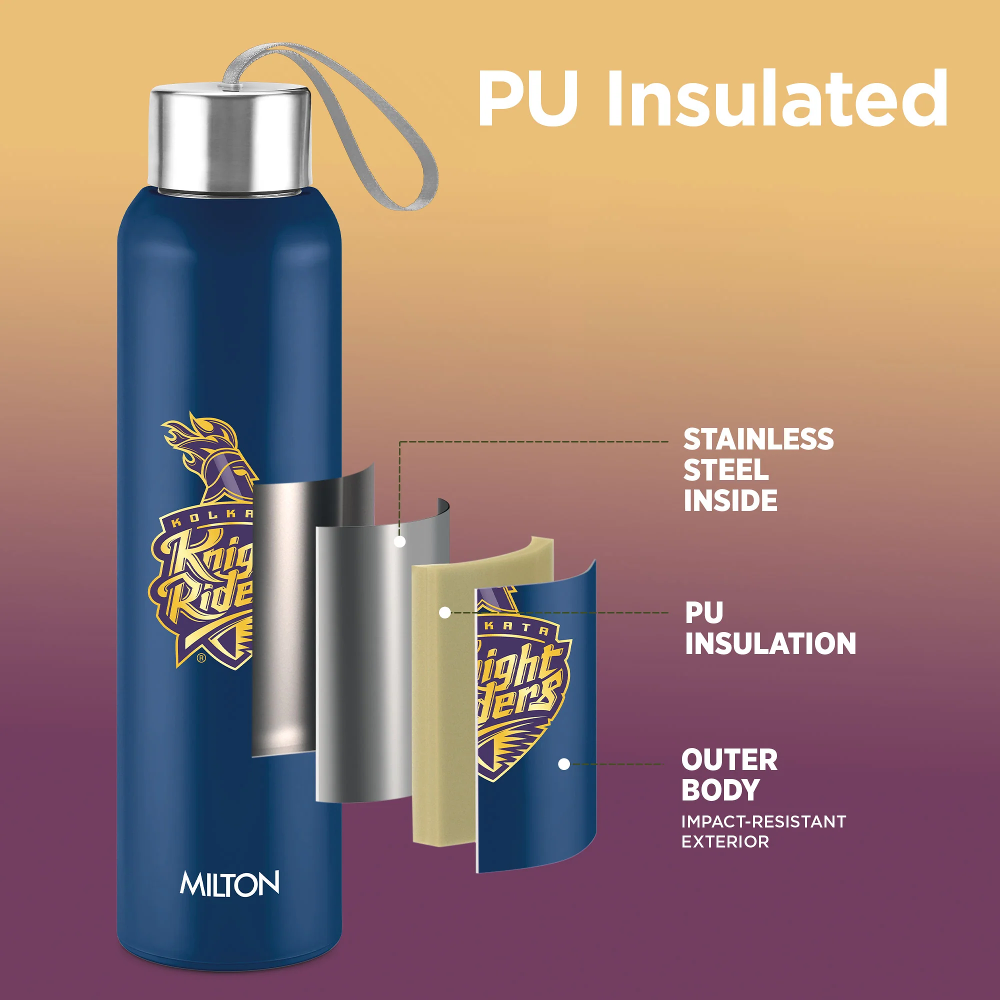 Sports Steel Halo UV Printing Water Bottle - Kolkata Knight Riders (KKR) - Milton - Image 11