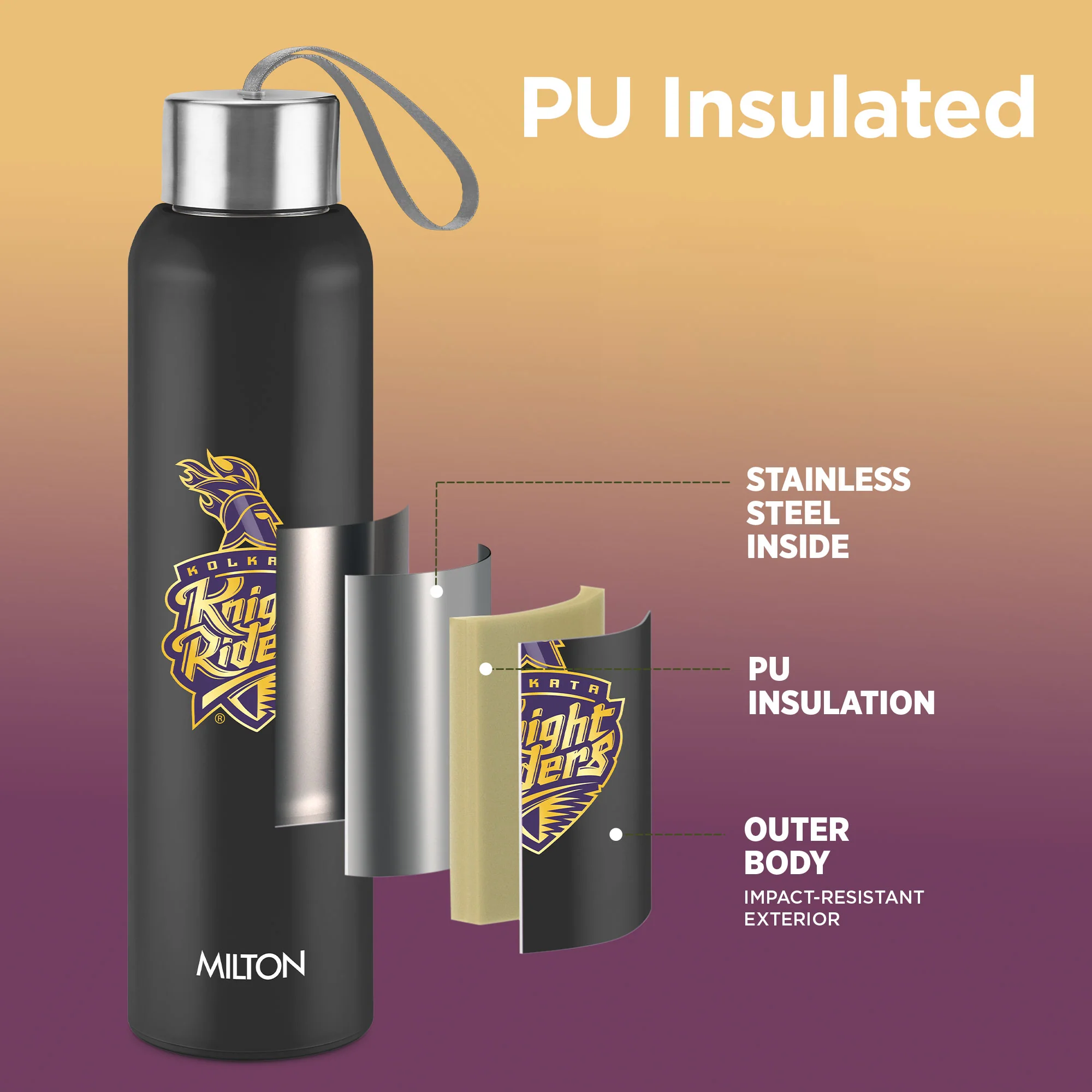 Sports Steel Halo UV Printing Water Bottle - Kolkata Knight Riders (KKR) - Milton - Image 2