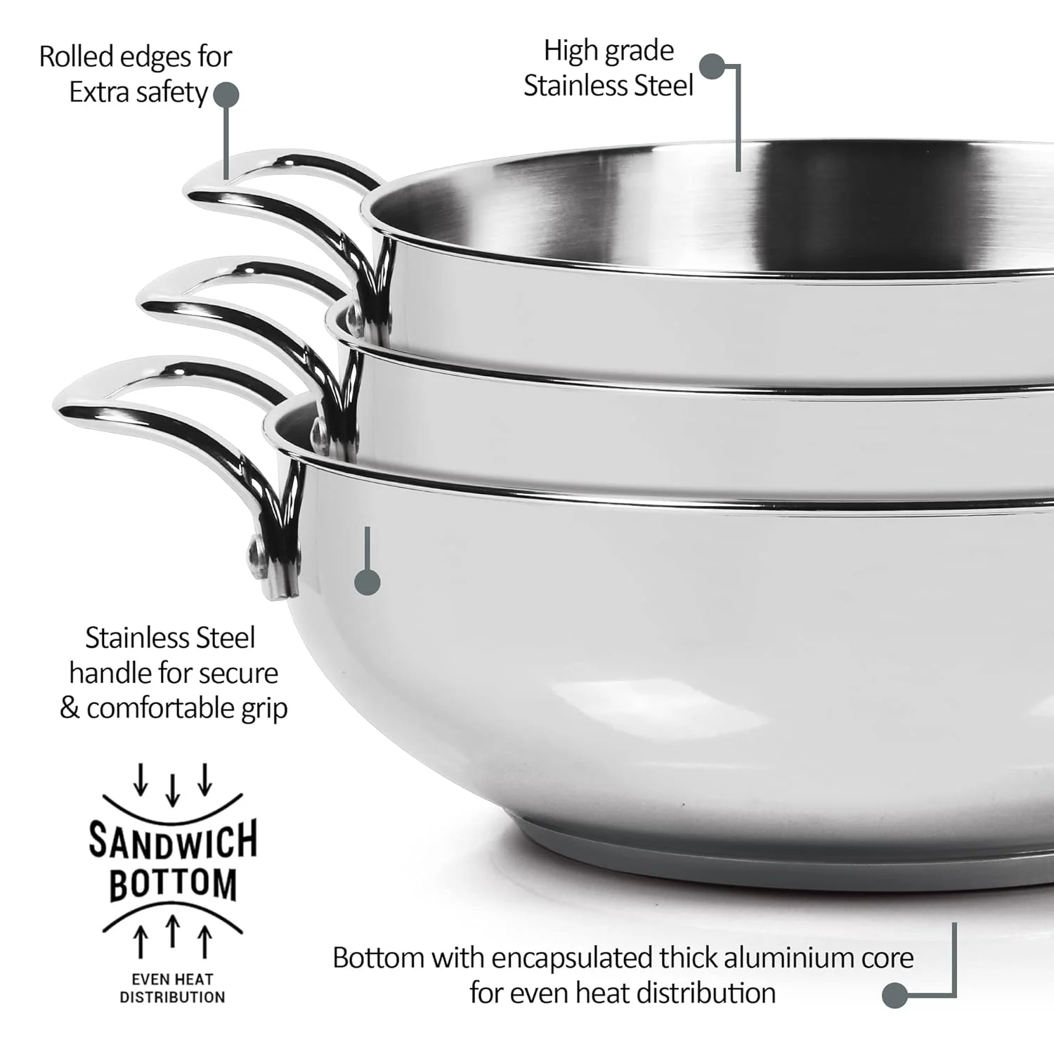 Stainless Steel Kadhai with Glass Lid (Milton Procook) - Image 4