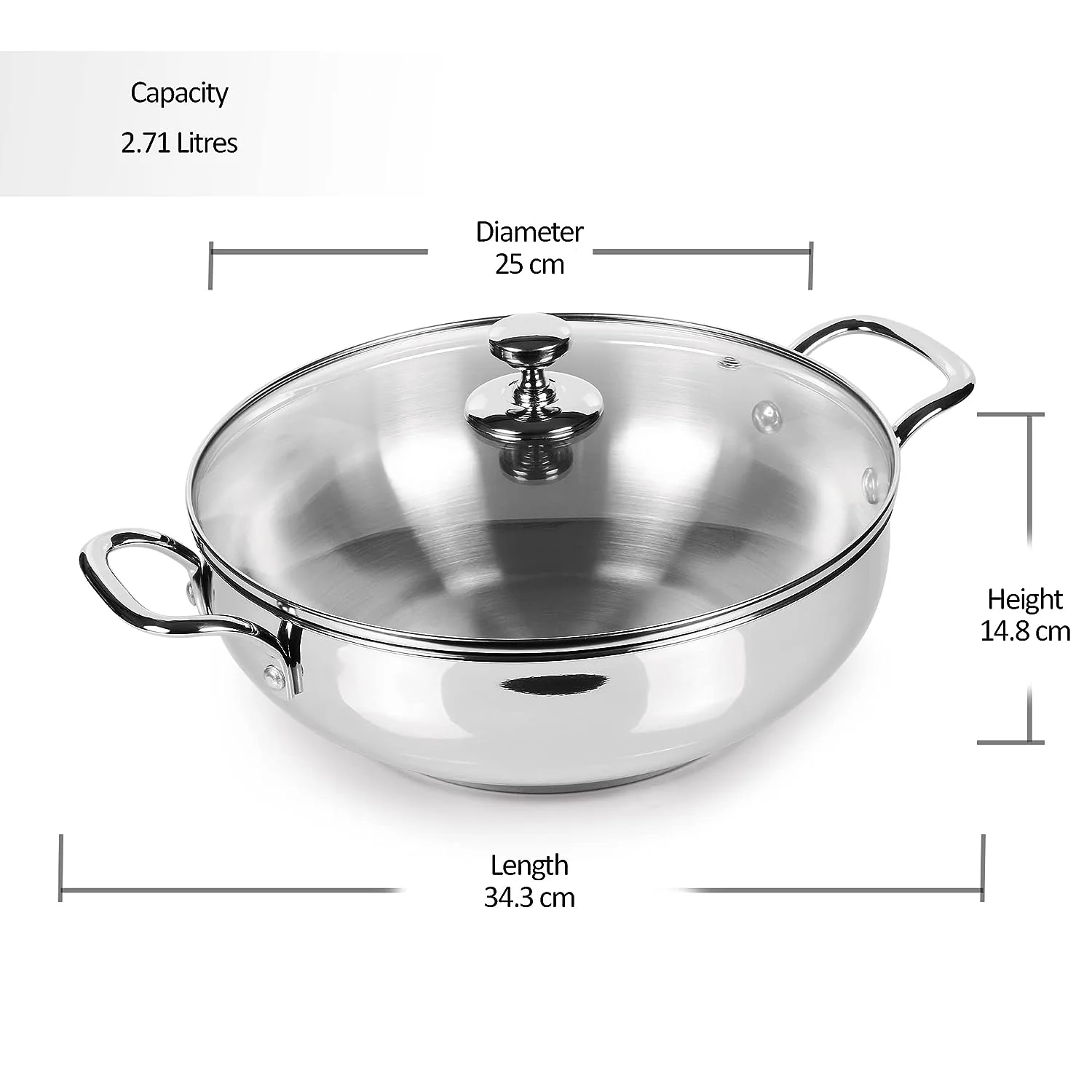 Stainless Steel Kadhai with Glass Lid (Milton Procook) - Image 7