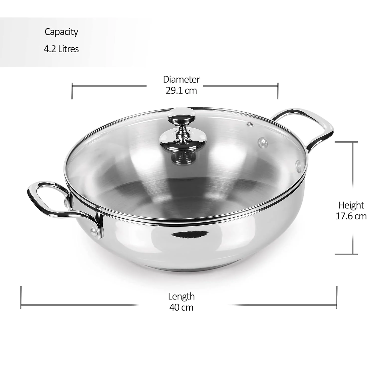 Stainless Steel Kadhai with Glass Lid (Milton Procook) - Image 9