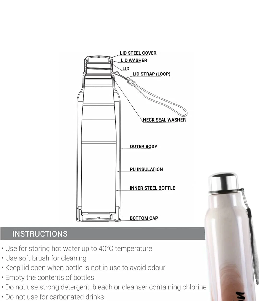 Steel Marble Water Bottle (Milton) - Image 8