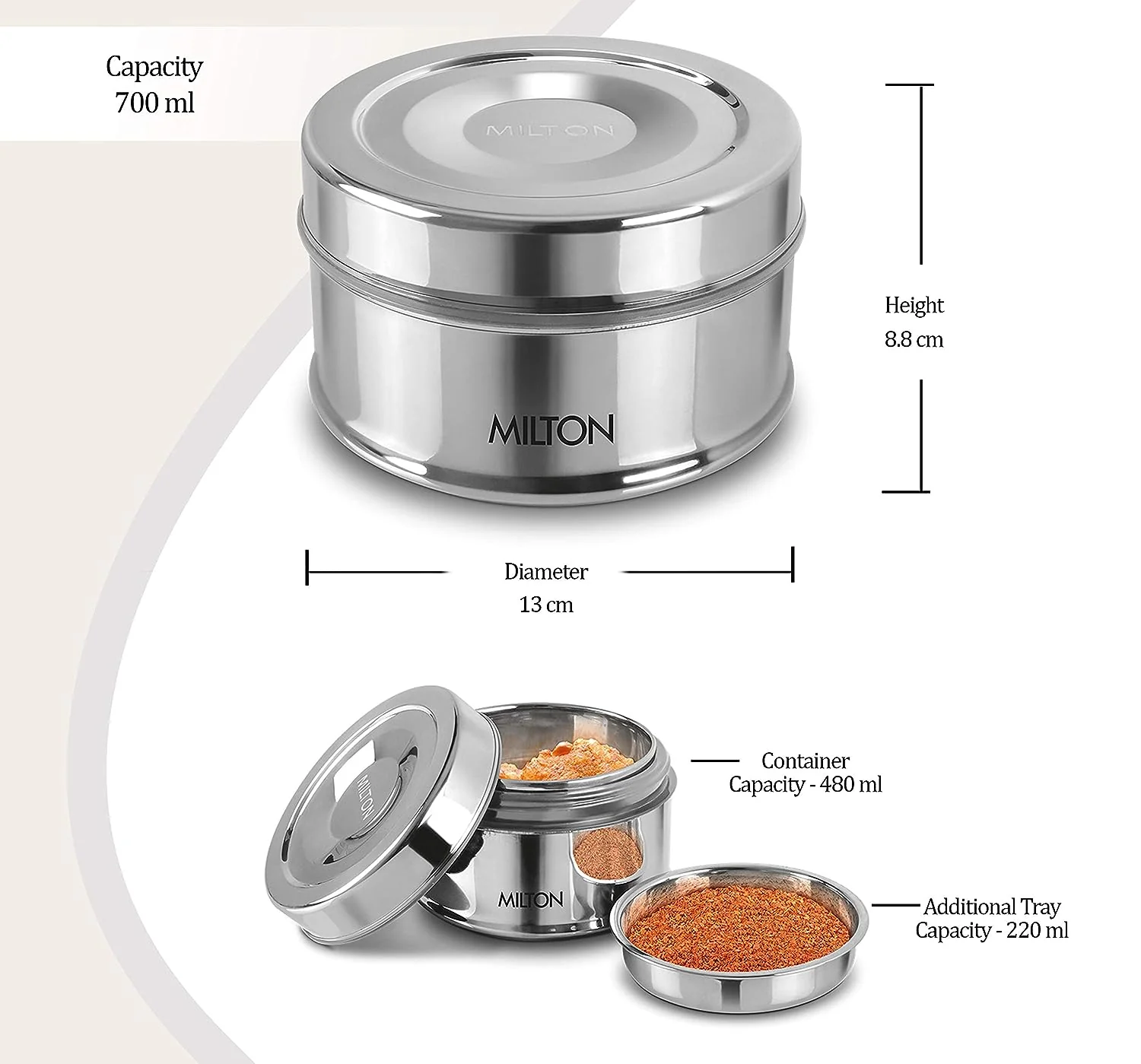 Steel Snack Stainless Steel Tiffin (Milton) - Image 3