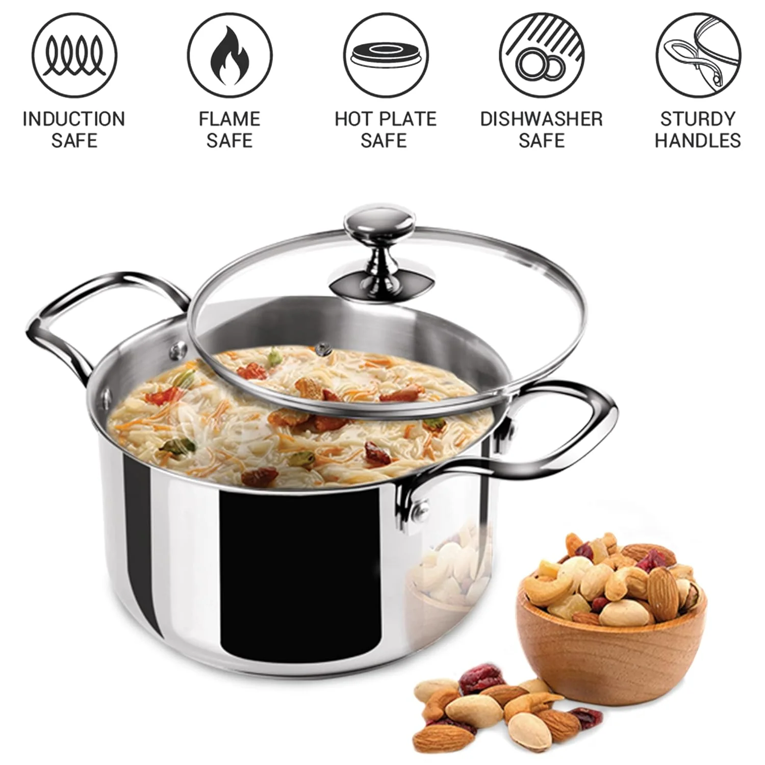 Tri Ply Stainless Steel Casserole With Lid Sandwich Bottom (Milton Procook) - Image 3
