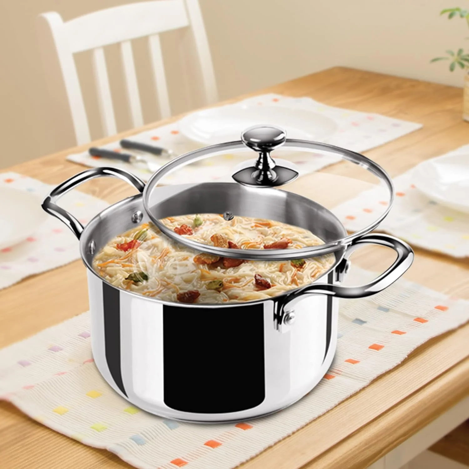 Tri Ply Stainless Steel Casserole With Lid Sandwich Bottom (Milton Procook) - Image 4