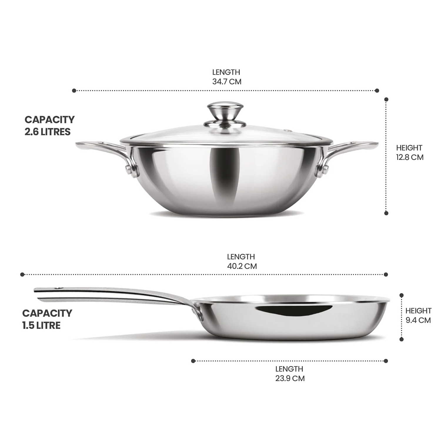 Triply Stainless Steel 3 Pcs Induction Cookware Set (Milton Procook) - Image 3