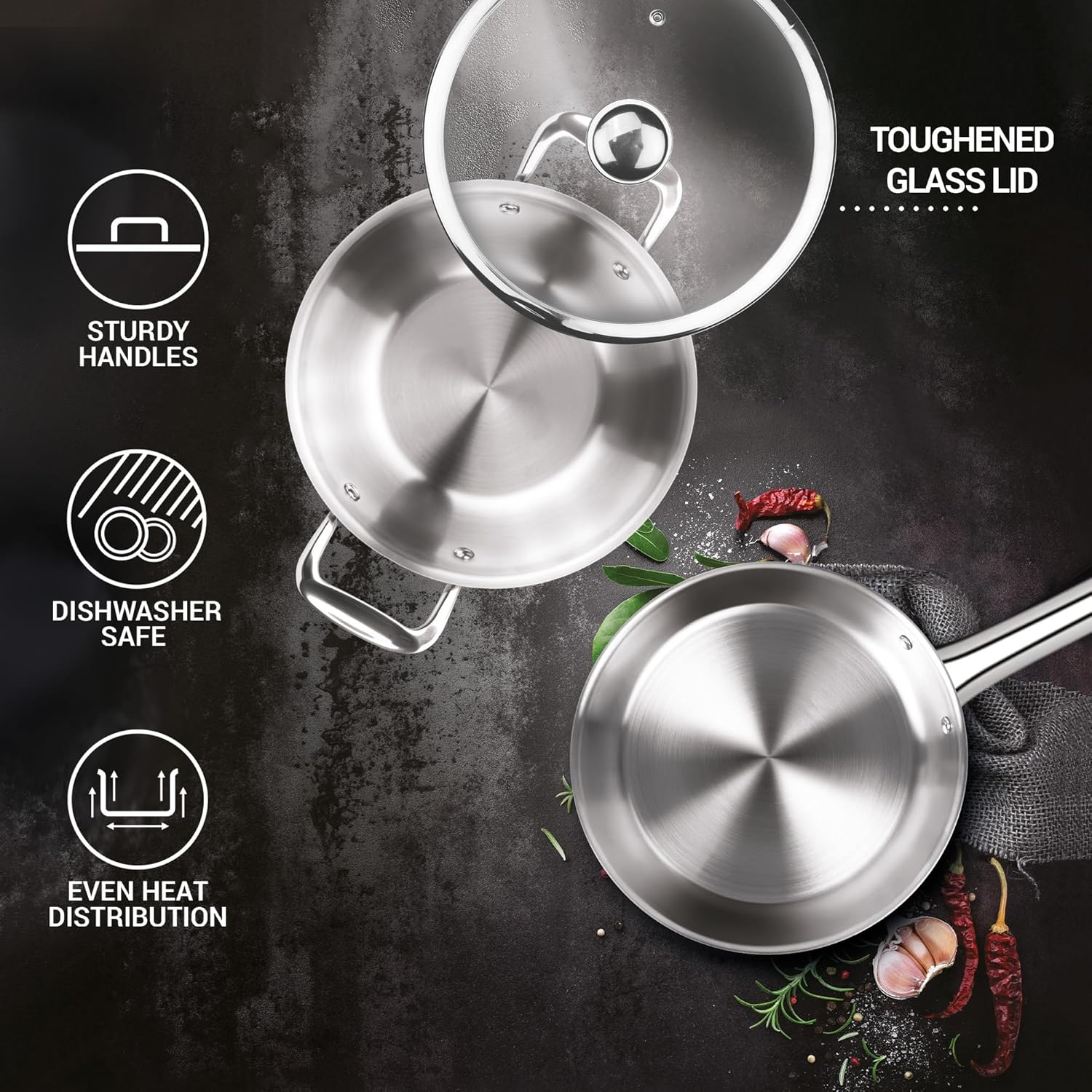 Triply Stainless Steel 3 Pcs Induction Cookware Set (Milton Procook) - Image 4