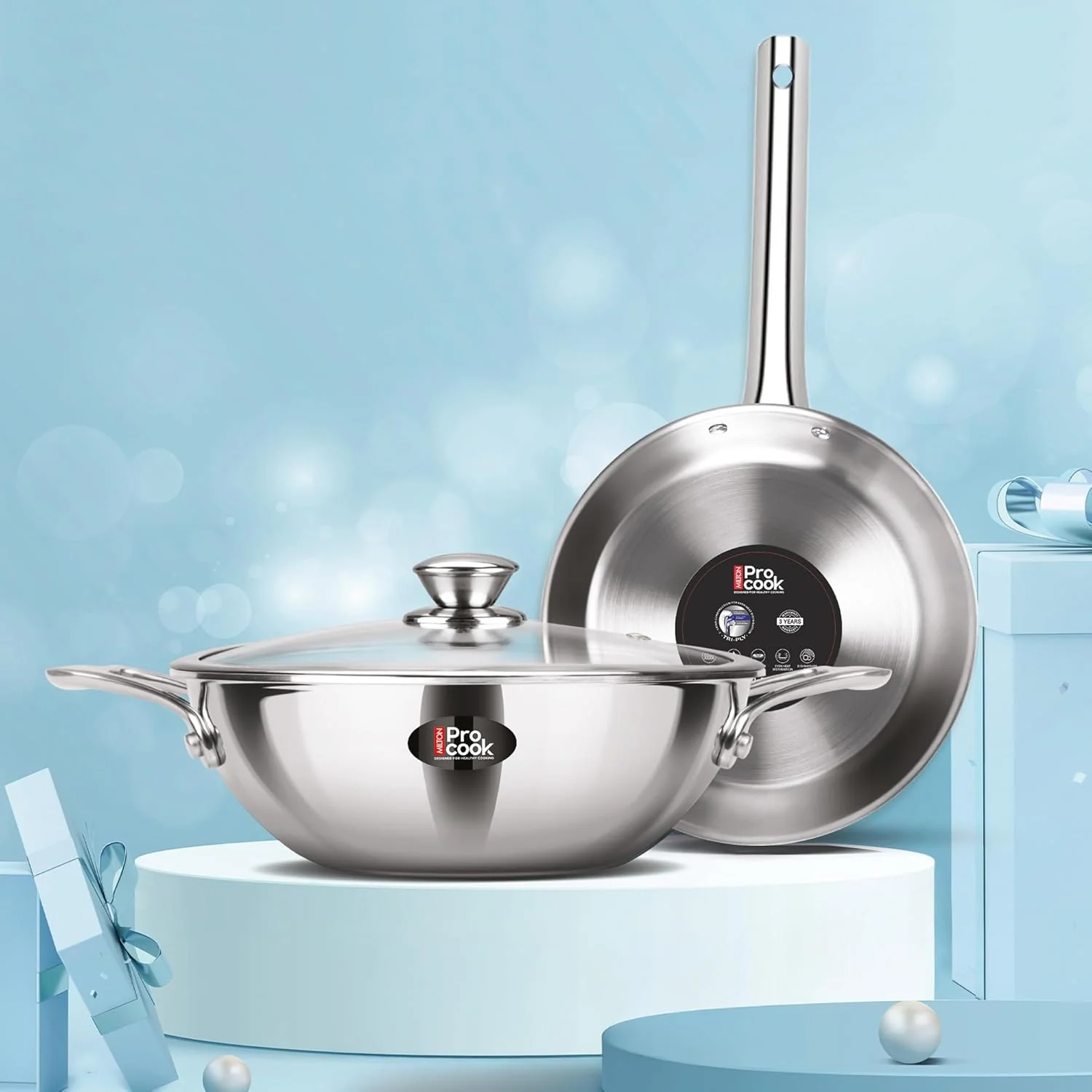 Triply Stainless Steel 3 Pcs Induction Cookware Set (Milton Procook) - Image 7