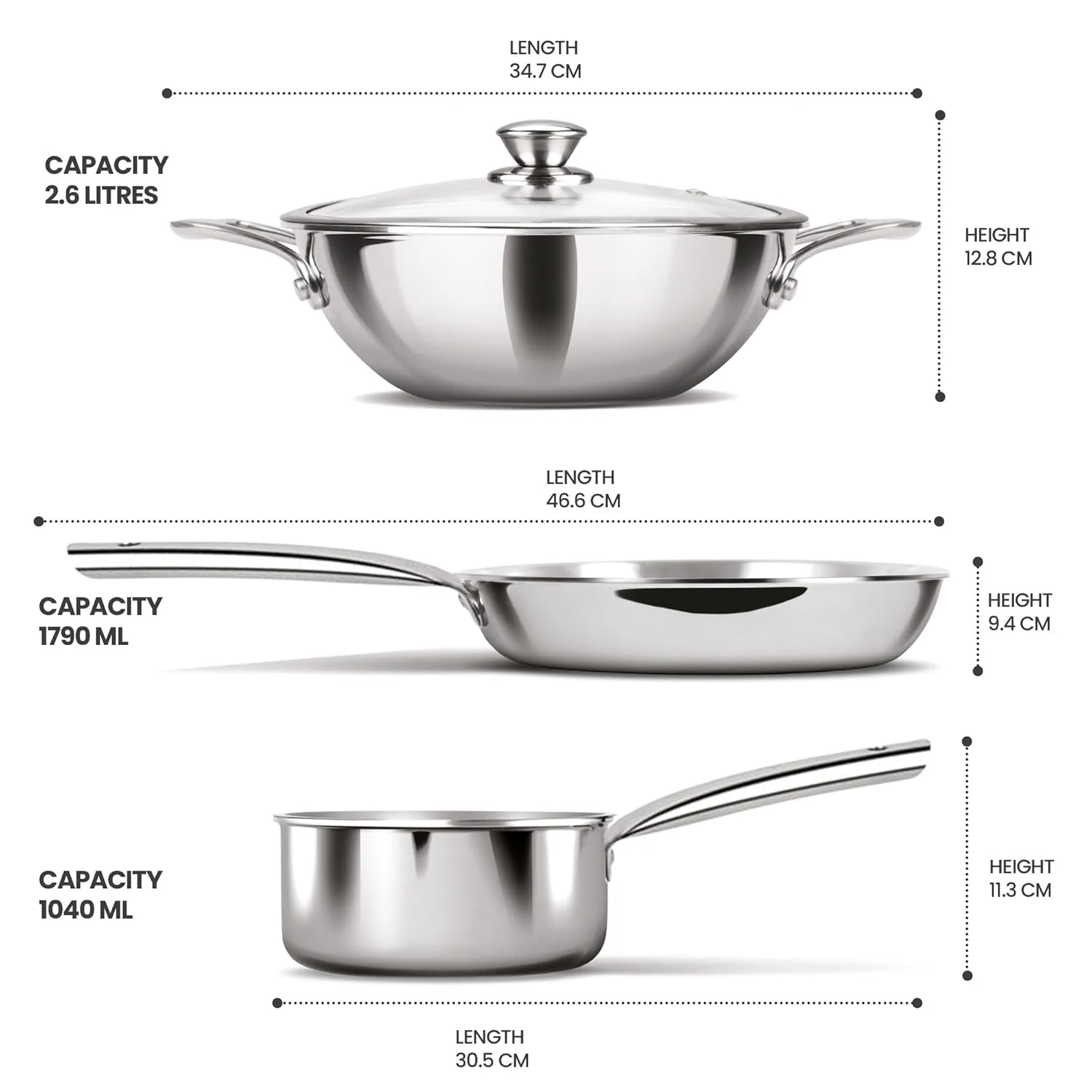Triply Stainless Steel 4 Pc Induction Cookware Set (Procook By Milton) - Image 3