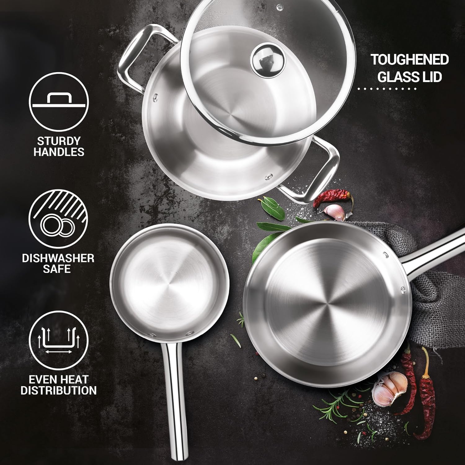 Triply Stainless Steel 4 Pc Induction Cookware Set (Procook By Milton) - Image 4