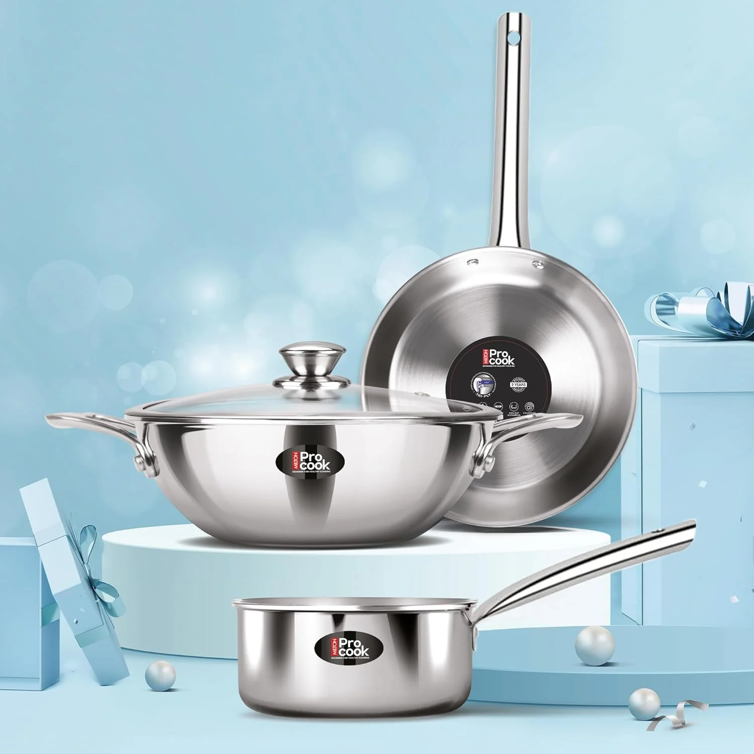 Triply Stainless Steel 4 Pc Induction Cookware Set (Procook By Milton) - Image 6