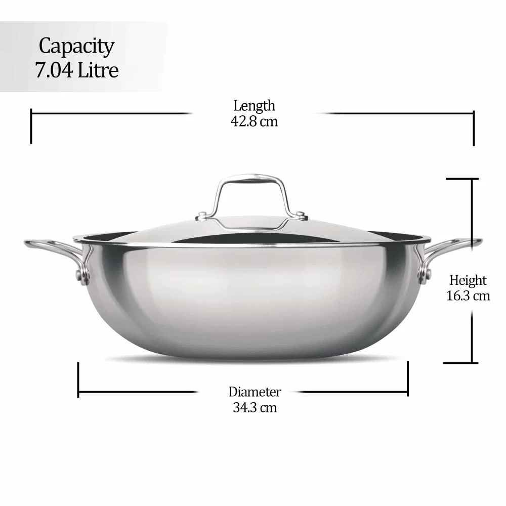 Triply Stainless Steel Kadhai with Lid (Milton Procook) - Image 13