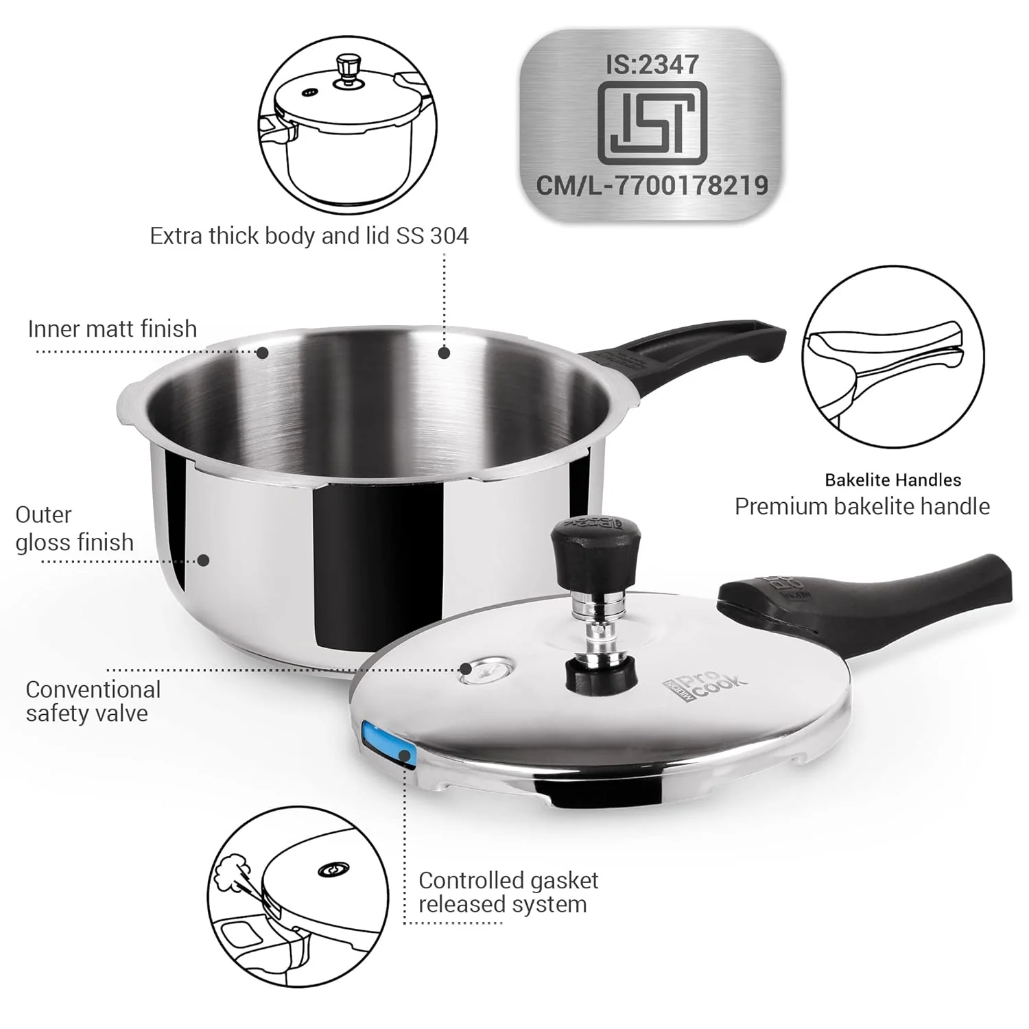 Triply Stainless Steel Pressure Cooker Outer Lid (Milton Procook) - Image 3