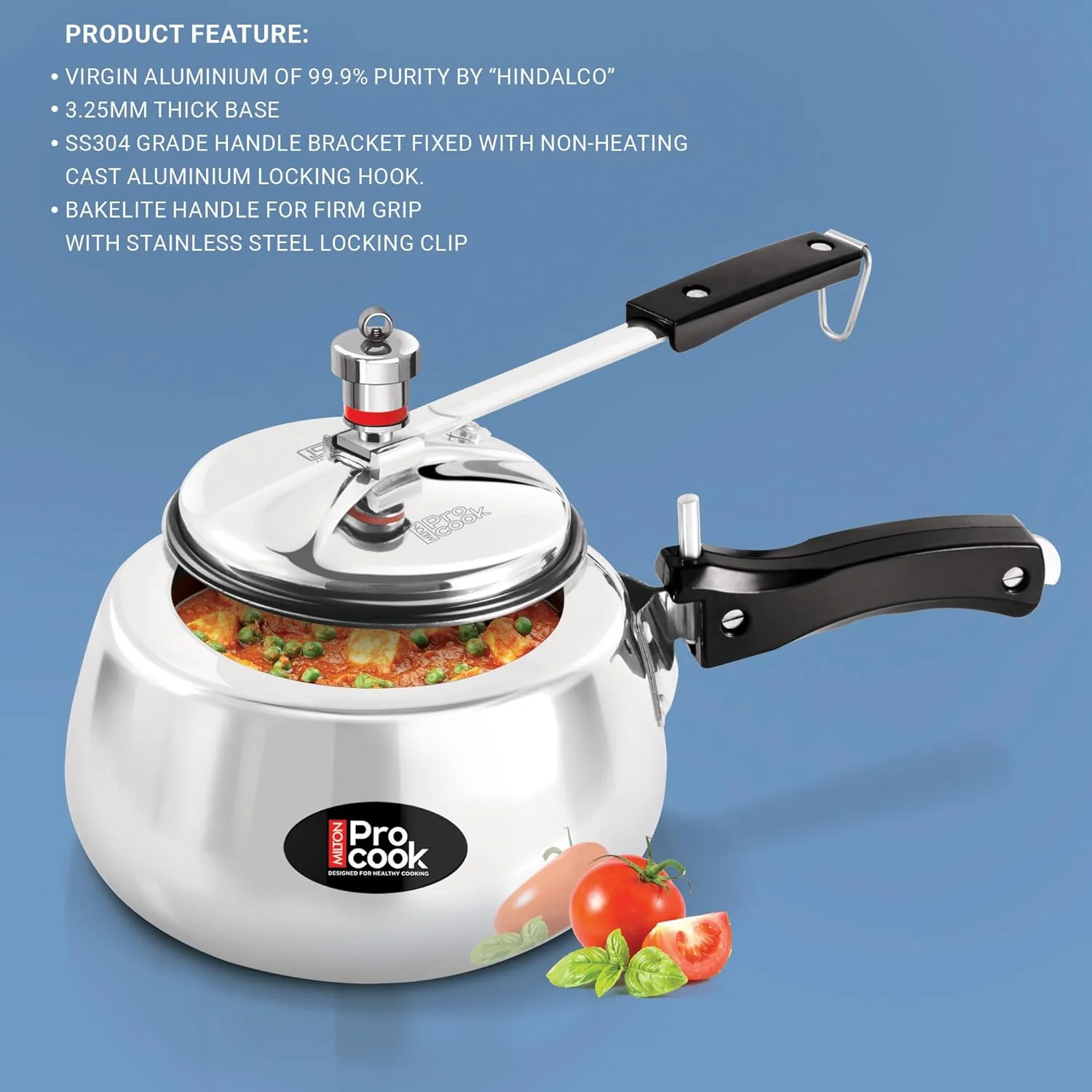 Wide Base Pressure Cooker Inner Lid Aluminium Non Induction (Milton Procook) - Image 4